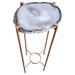 Organic Modern White with Dark Gray Edge Geode Table with Gold Gilt Base