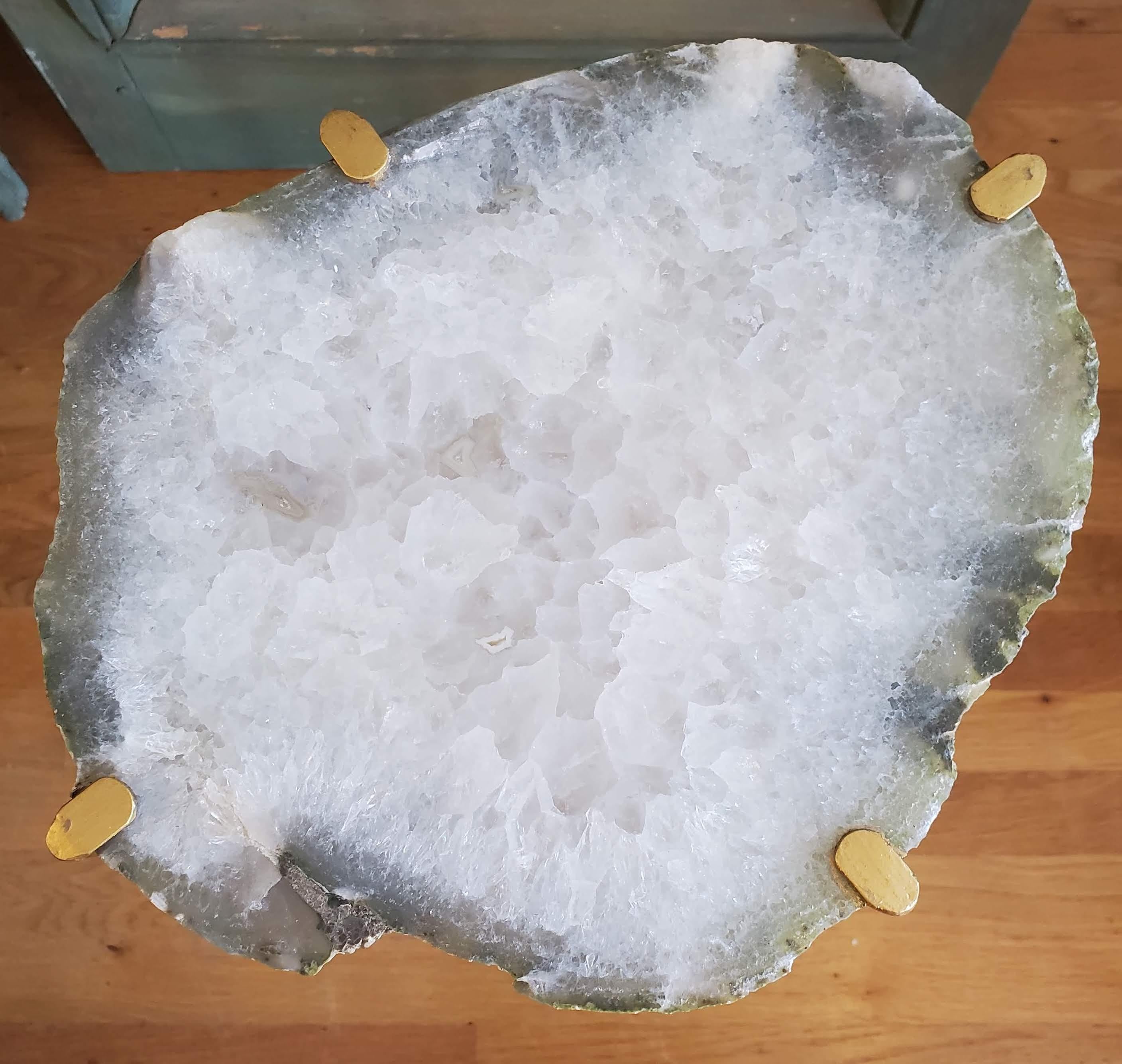 American Organic Modern White with Gray Edge Geode Drink Table with Gold Gilt Base