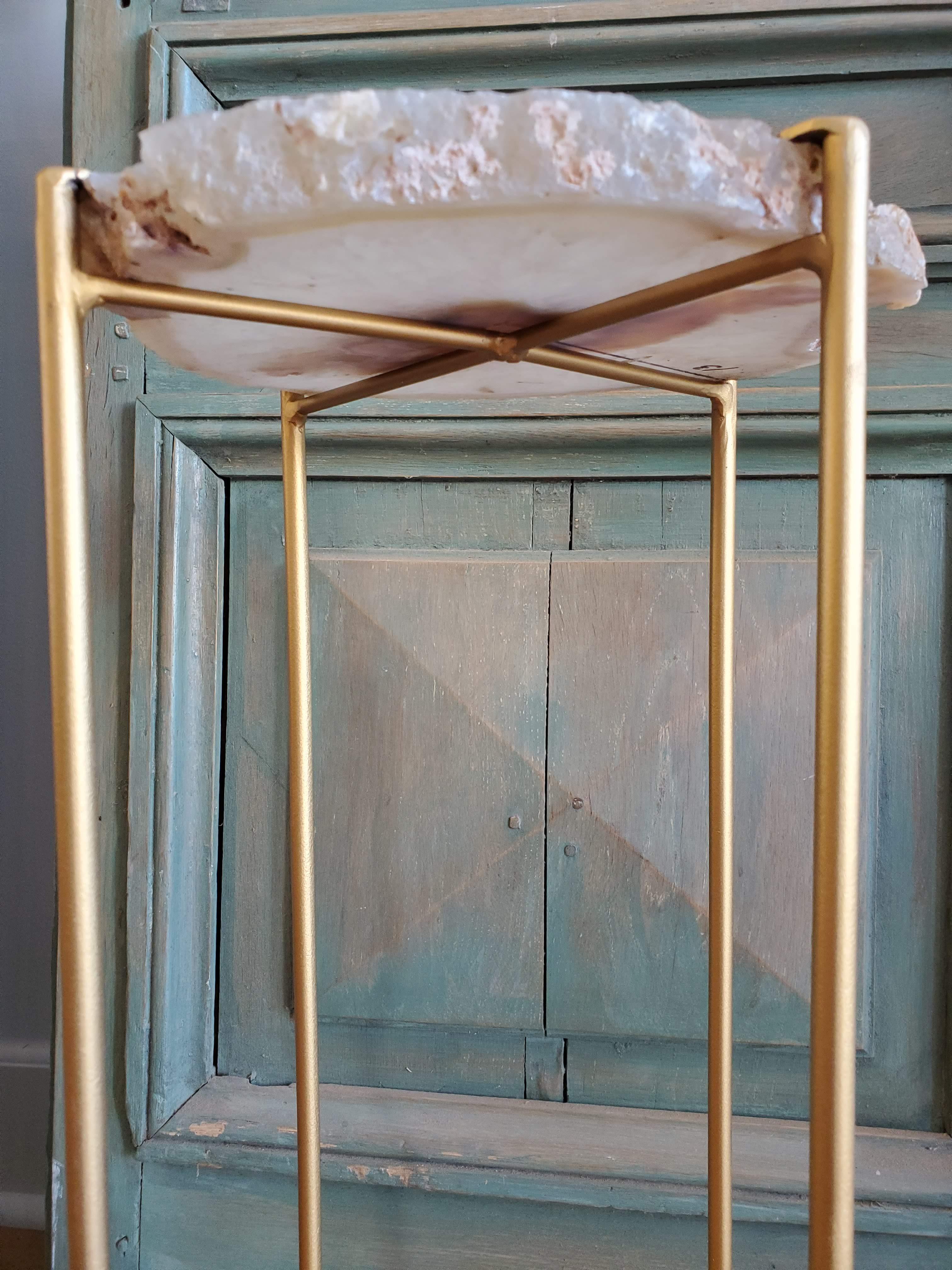 Organic Modern White with Gray Tan Center Geode Table with Gold Gilt Base 1