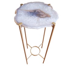 Organic Modern White with Gray Tan Center Geode Table with Gold Gilt Base