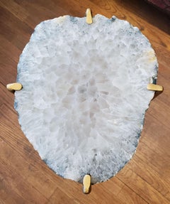 Organic Modern White with Green Edge Geode Drink Table with Gold Gilt Base