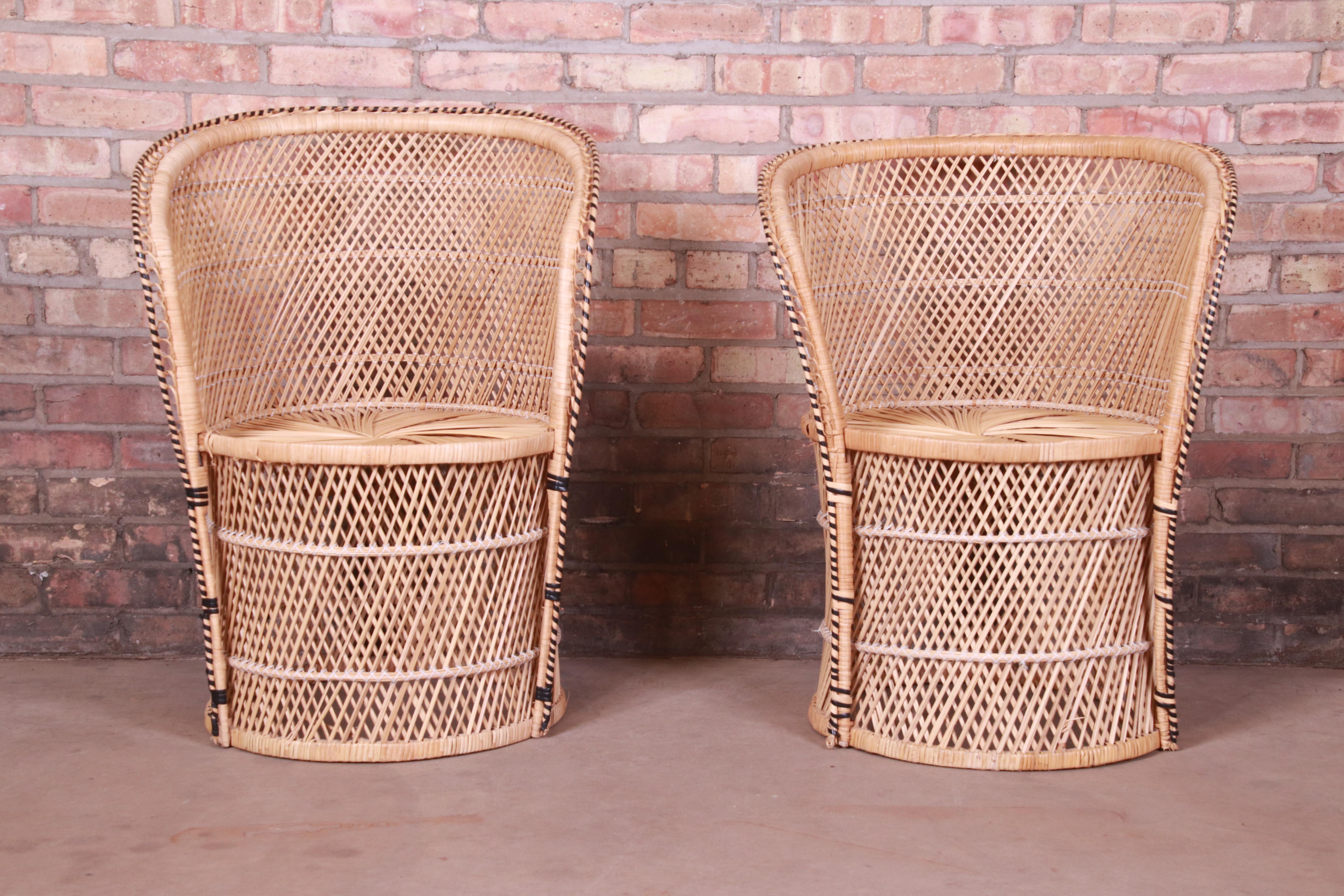 Pair of Organic Modern Wicker and Rattan Club Chairs In Good Condition In South Bend, IN