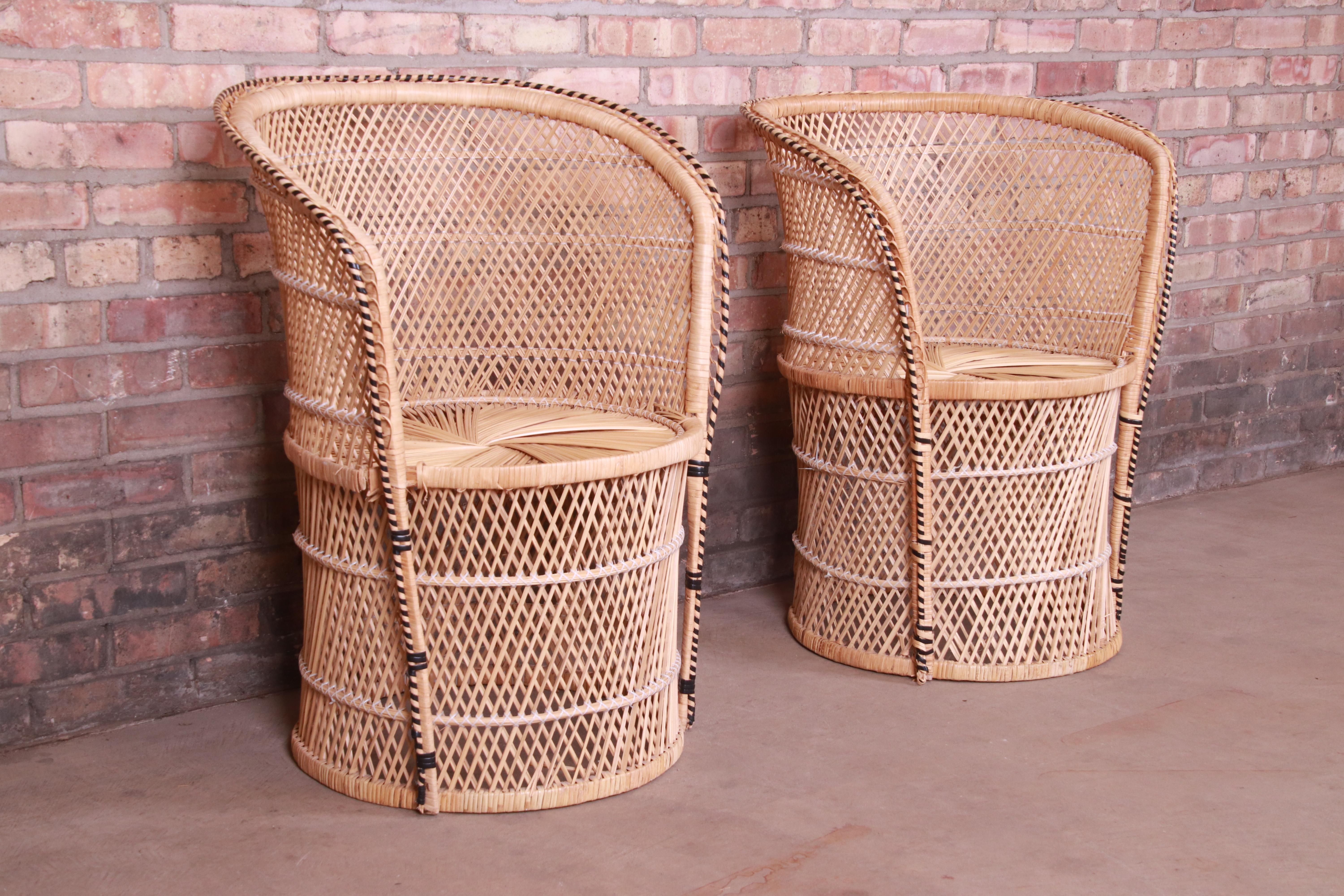Late 20th Century Pair of Organic Modern Wicker and Rattan Club Chairs