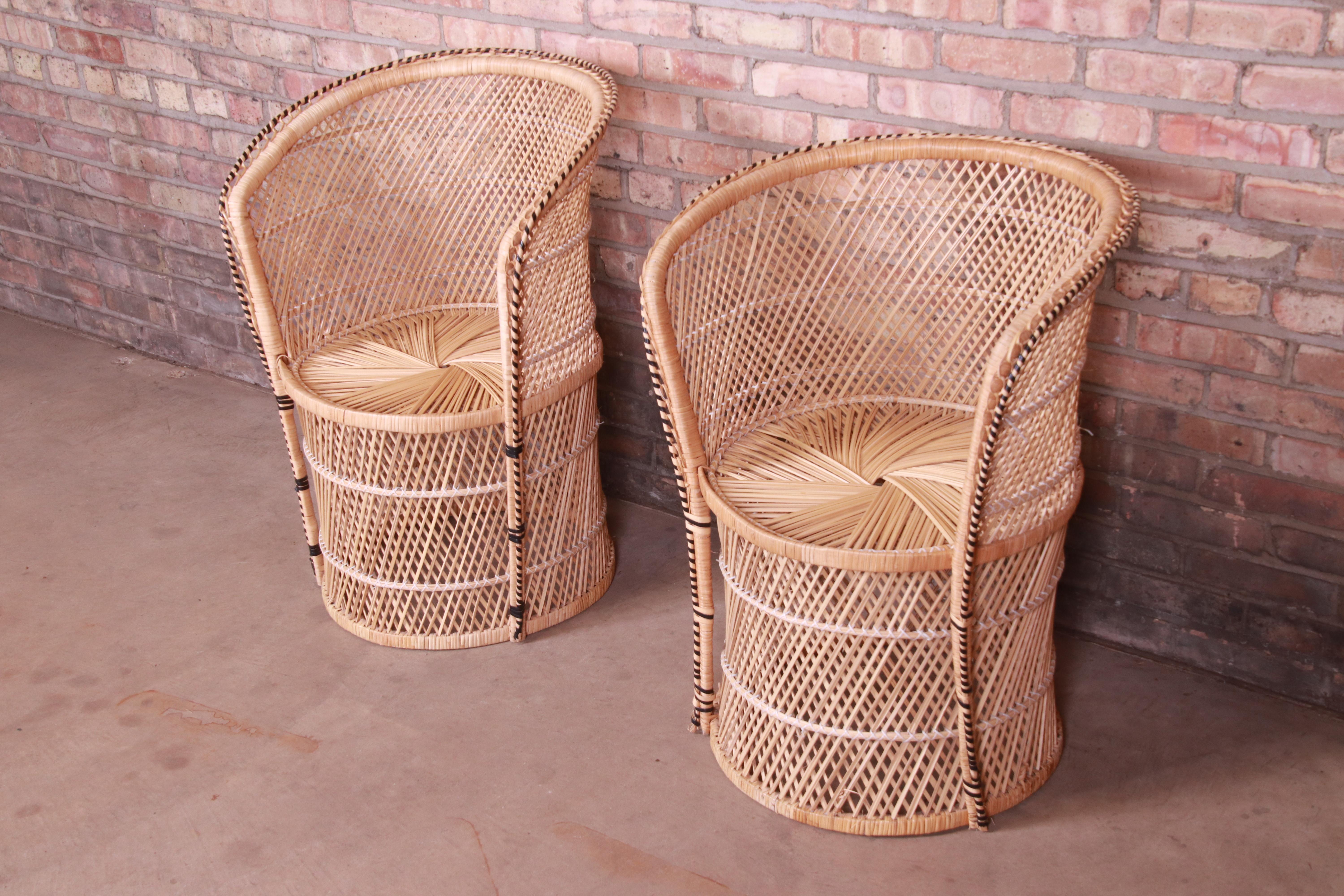 Pair of Organic Modern Wicker and Rattan Club Chairs 1