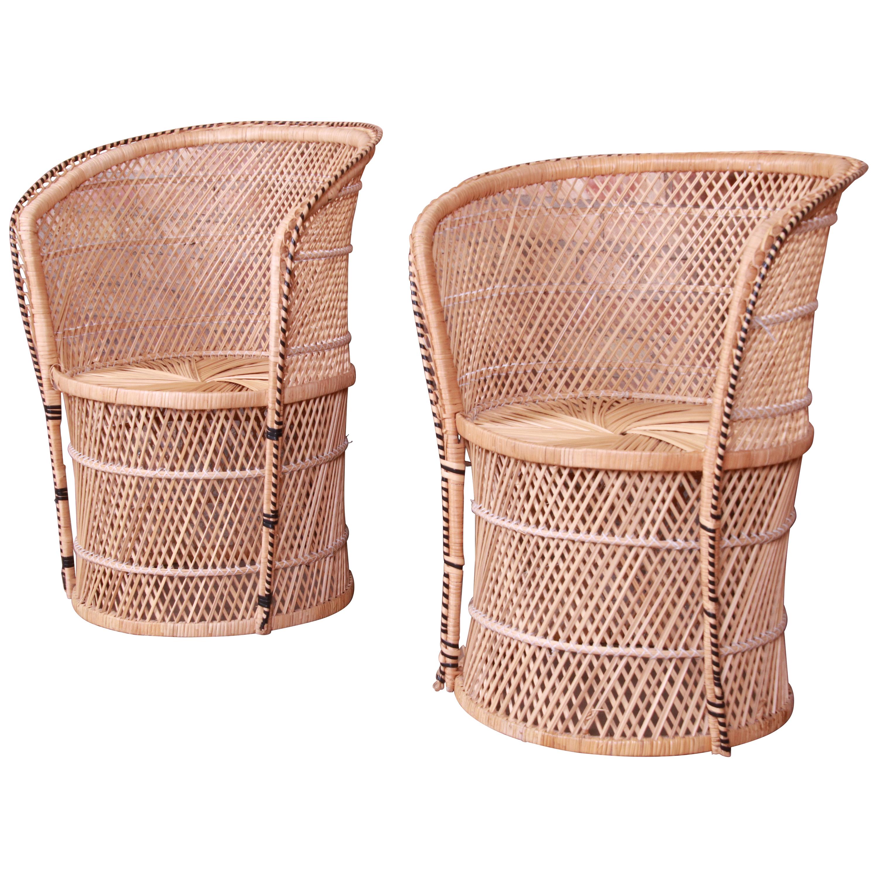 Pair of Organic Modern Wicker and Rattan Club Chairs