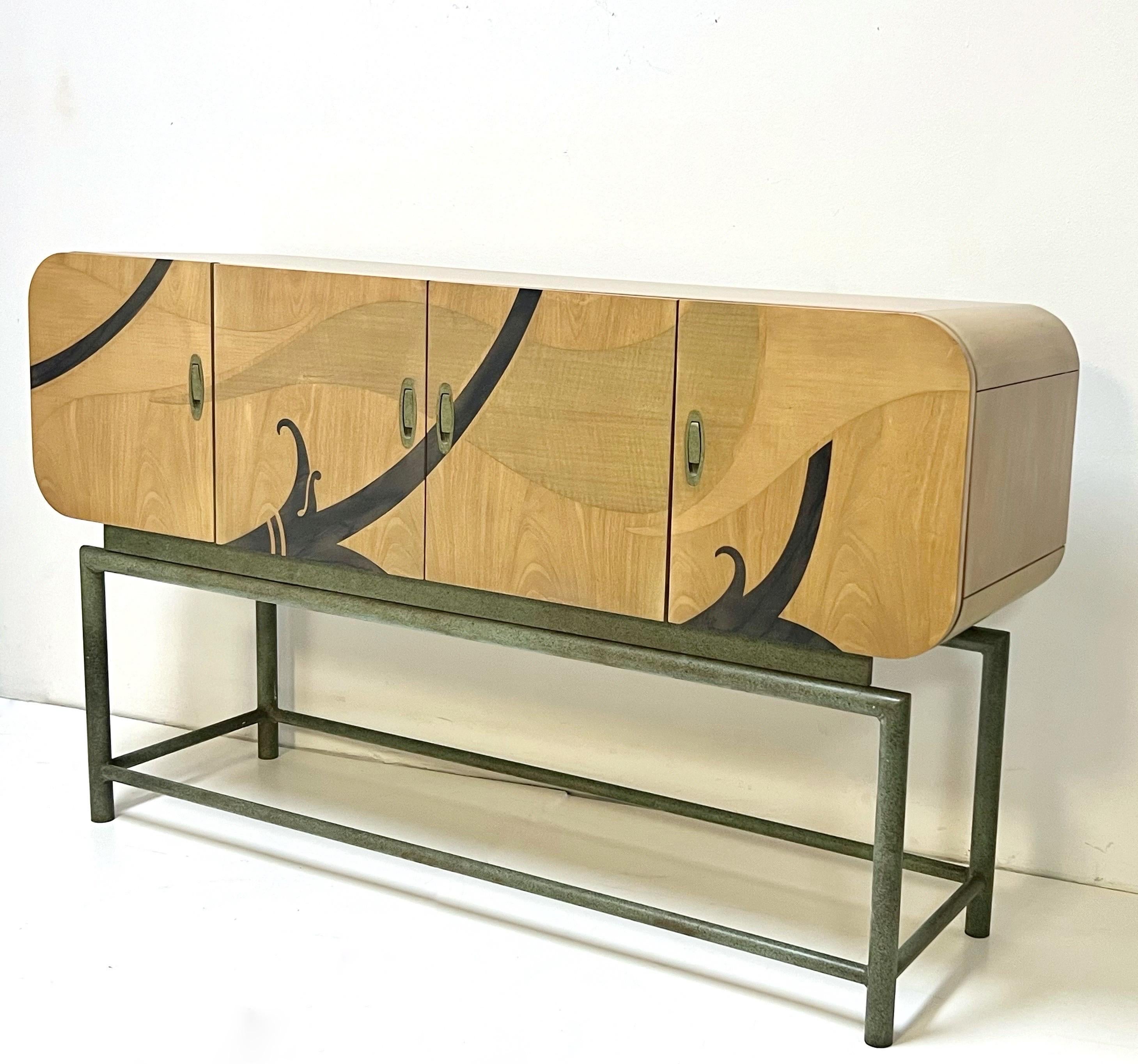 Late 20th Century Organic Modern Wood and Metal Cabinet Console Sideboard For Sale