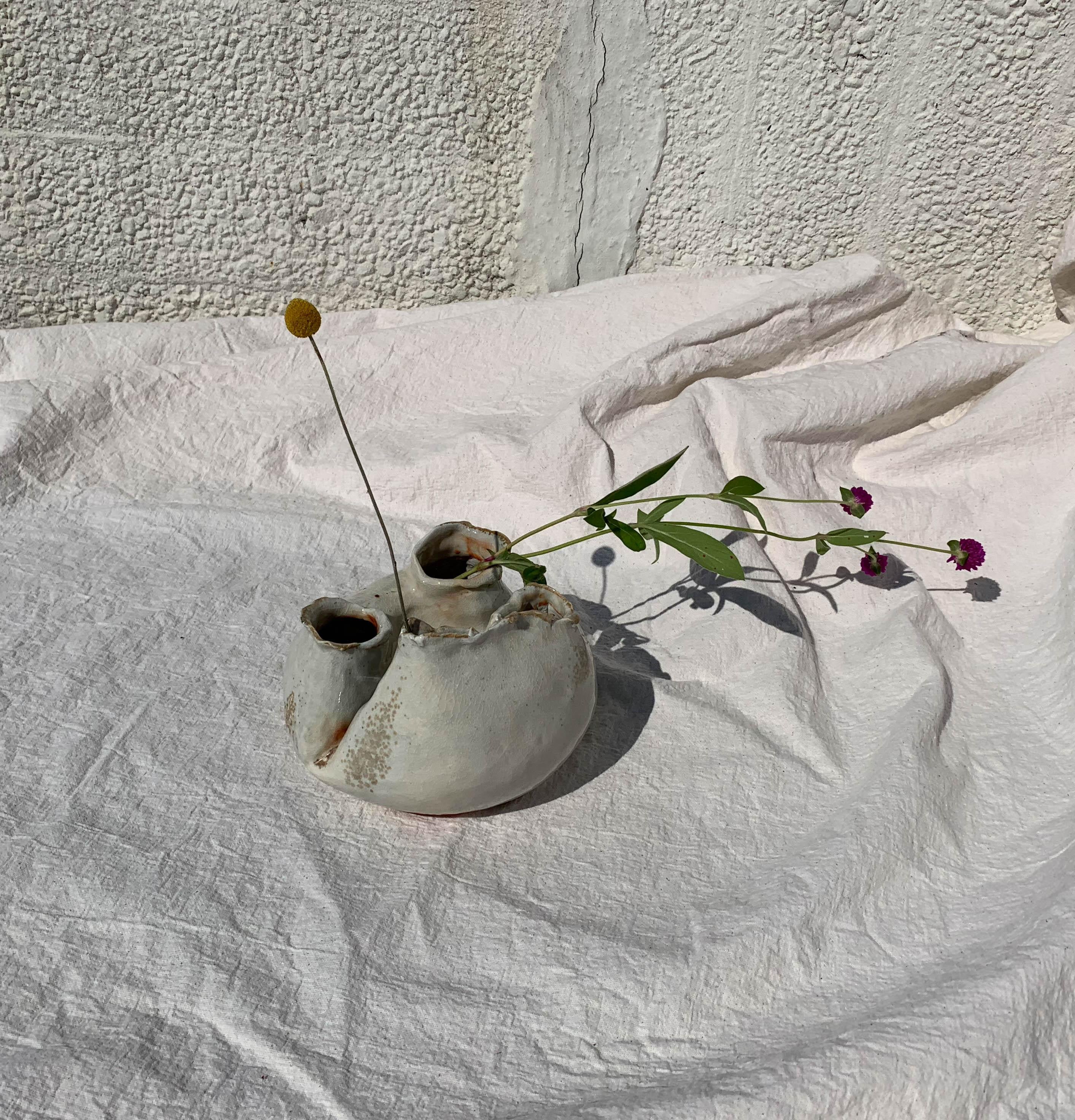 Contemporary Organic Modern Wood-Fired Porcelain Heart Vase