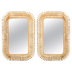 Organic Modern Woven Pencil Rattan / Bamboo Wall Mirrors - Pair