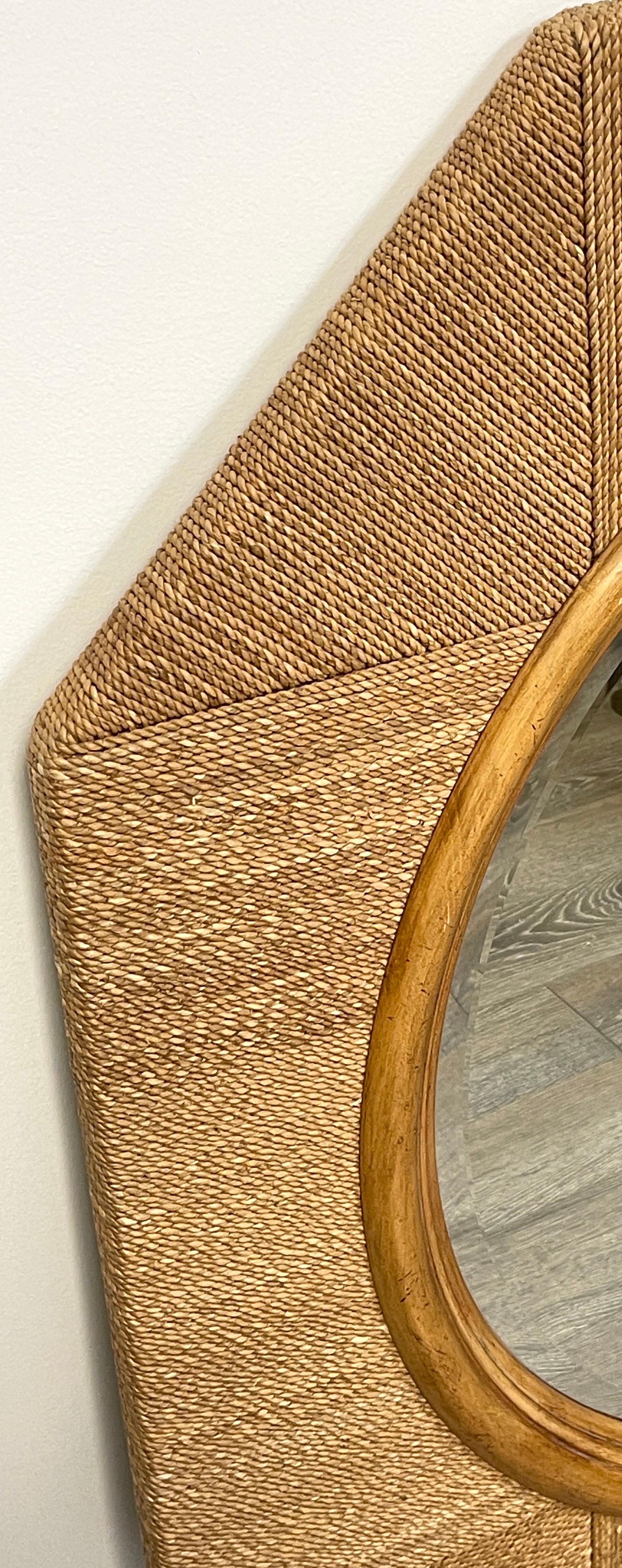 Organic Modern Woven Rope Octagonal Porthole Mirror In Good Condition In West Palm Beach, FL