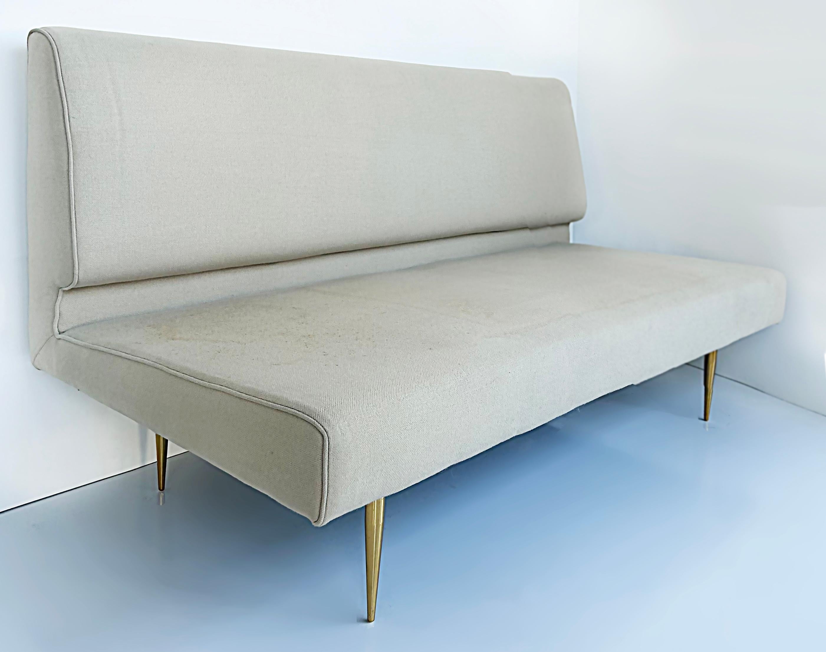 Organic Modernism, Brooklyn NY Loveseat with Brass Feet In Good Condition For Sale In Miami, FL