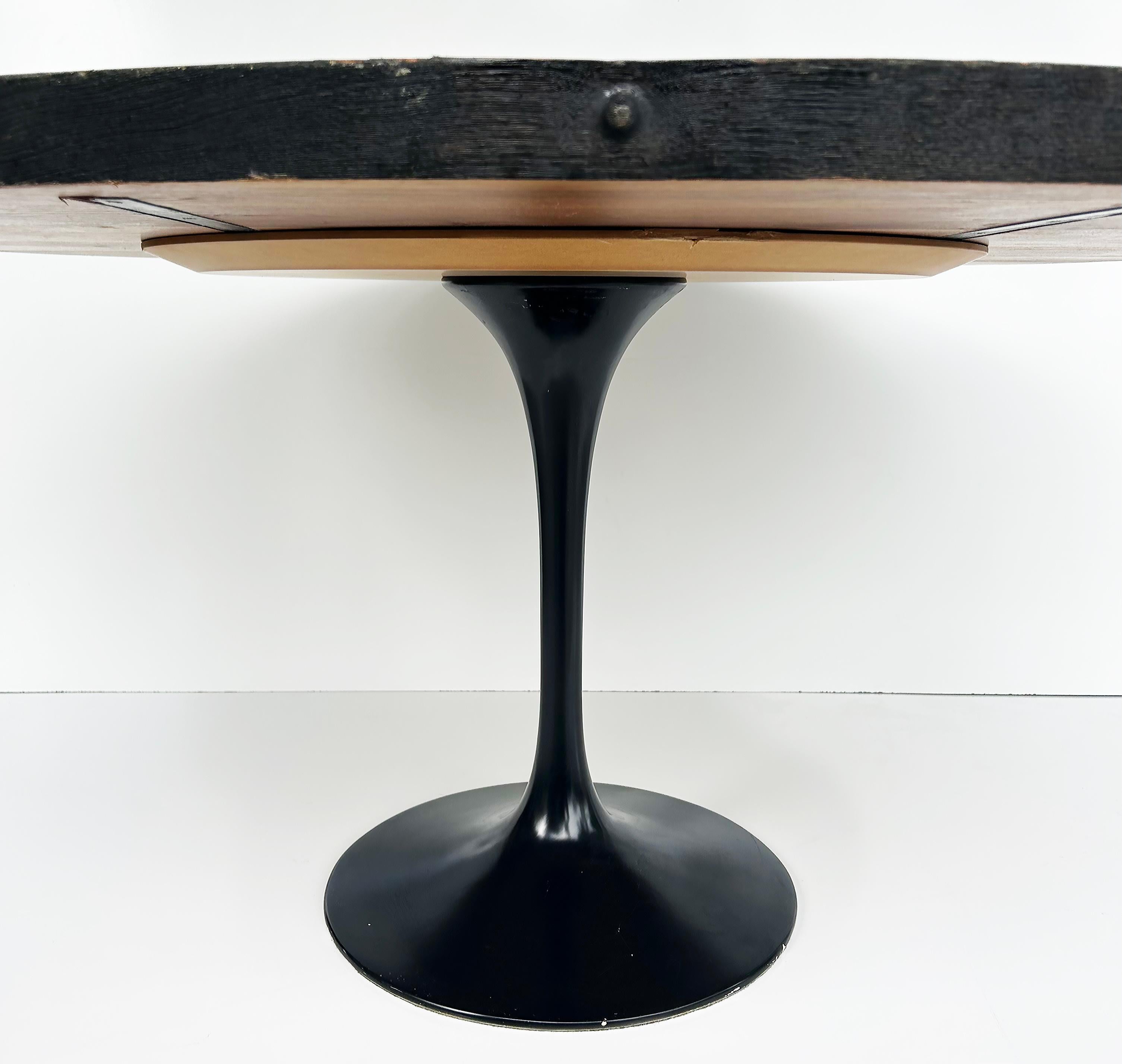Organic Modern Industrial Tulip Dining Table with Recycled Wood Top For Sale 5