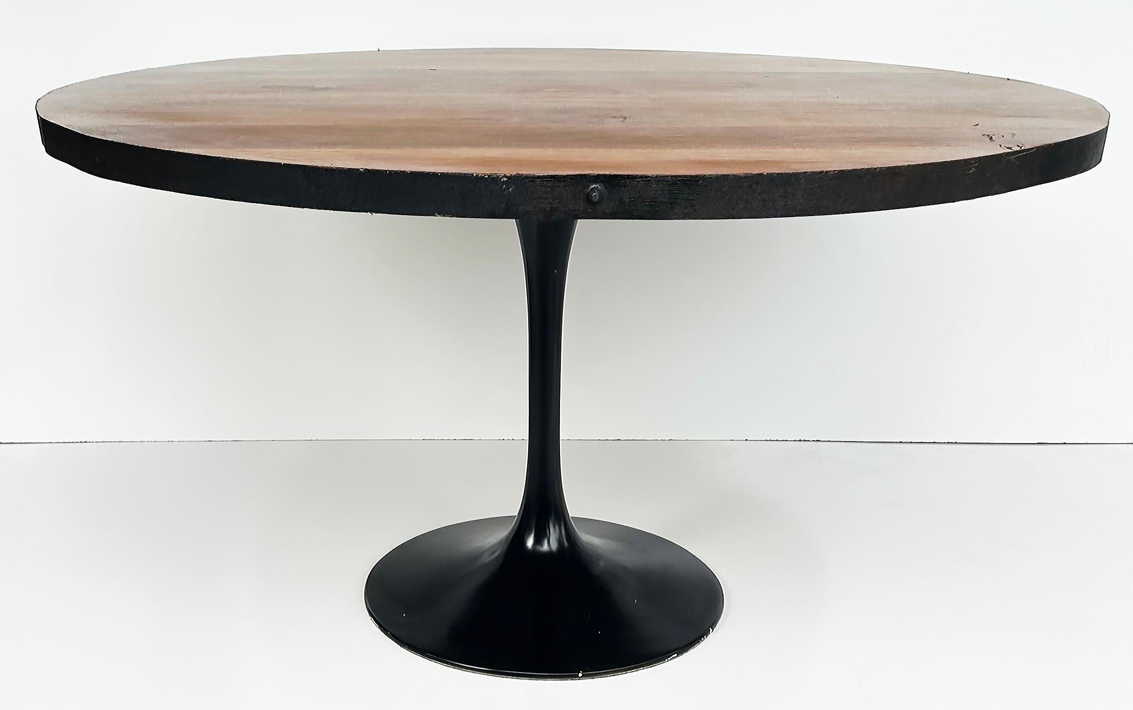 American Organic Modern Industrial Tulip Dining Table with Recycled Wood Top For Sale
