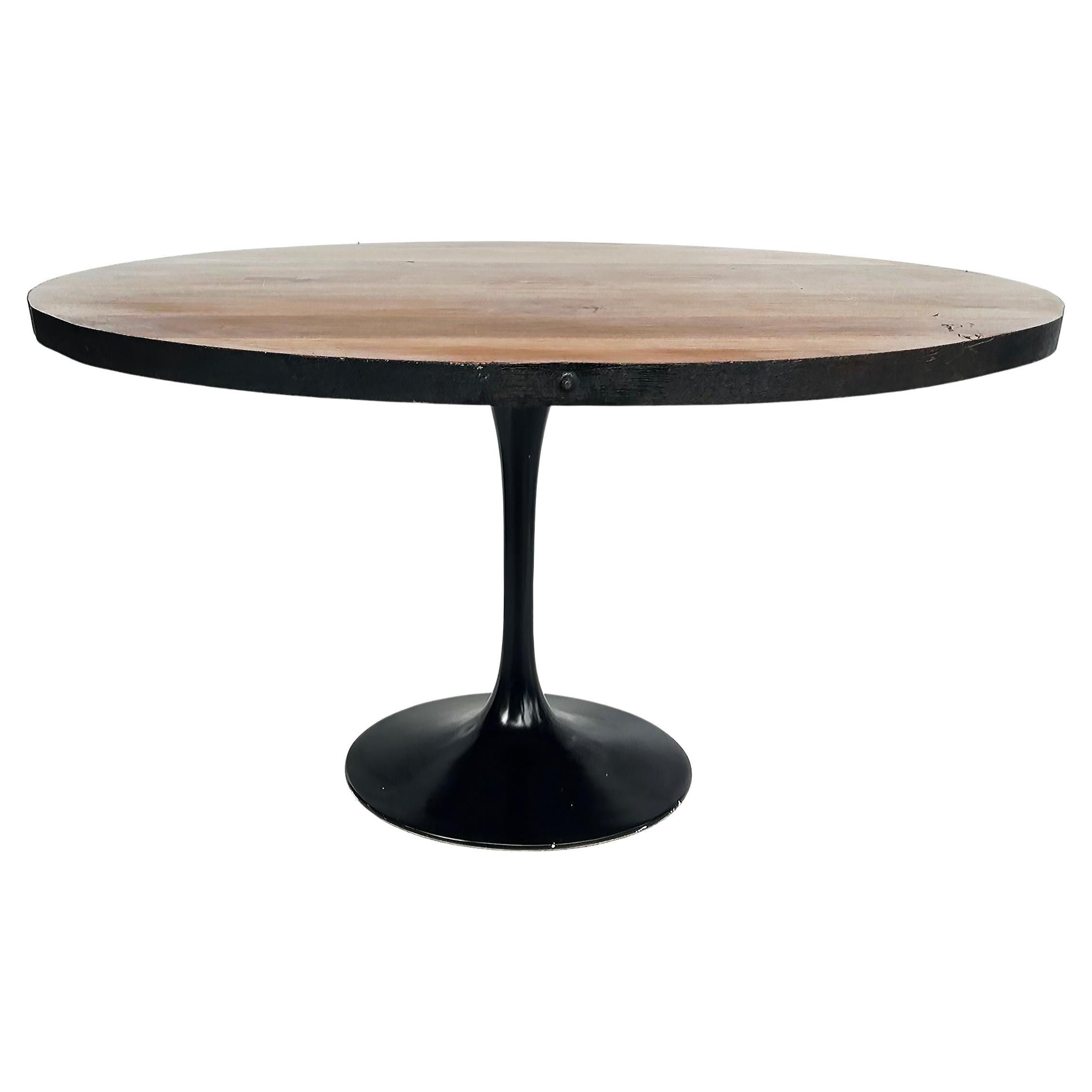 Organic Modern Industrial Tulip Dining Table with Recycled Wood Top For Sale