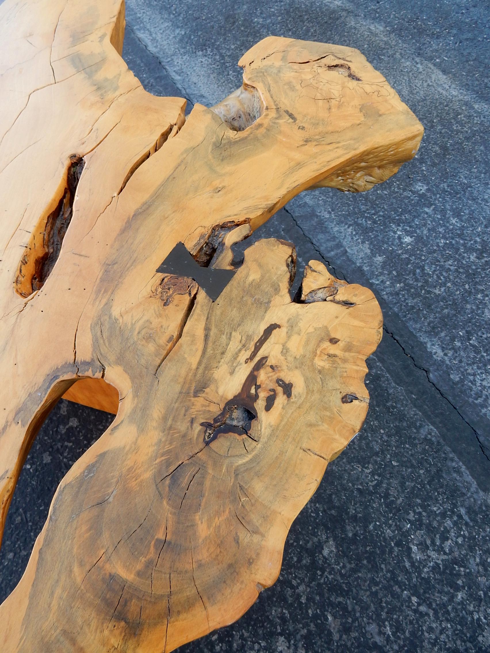 20th Century Organic Nakashima Style Live Edge Bowtie Slab Coffee Table, circa 1970 For Sale