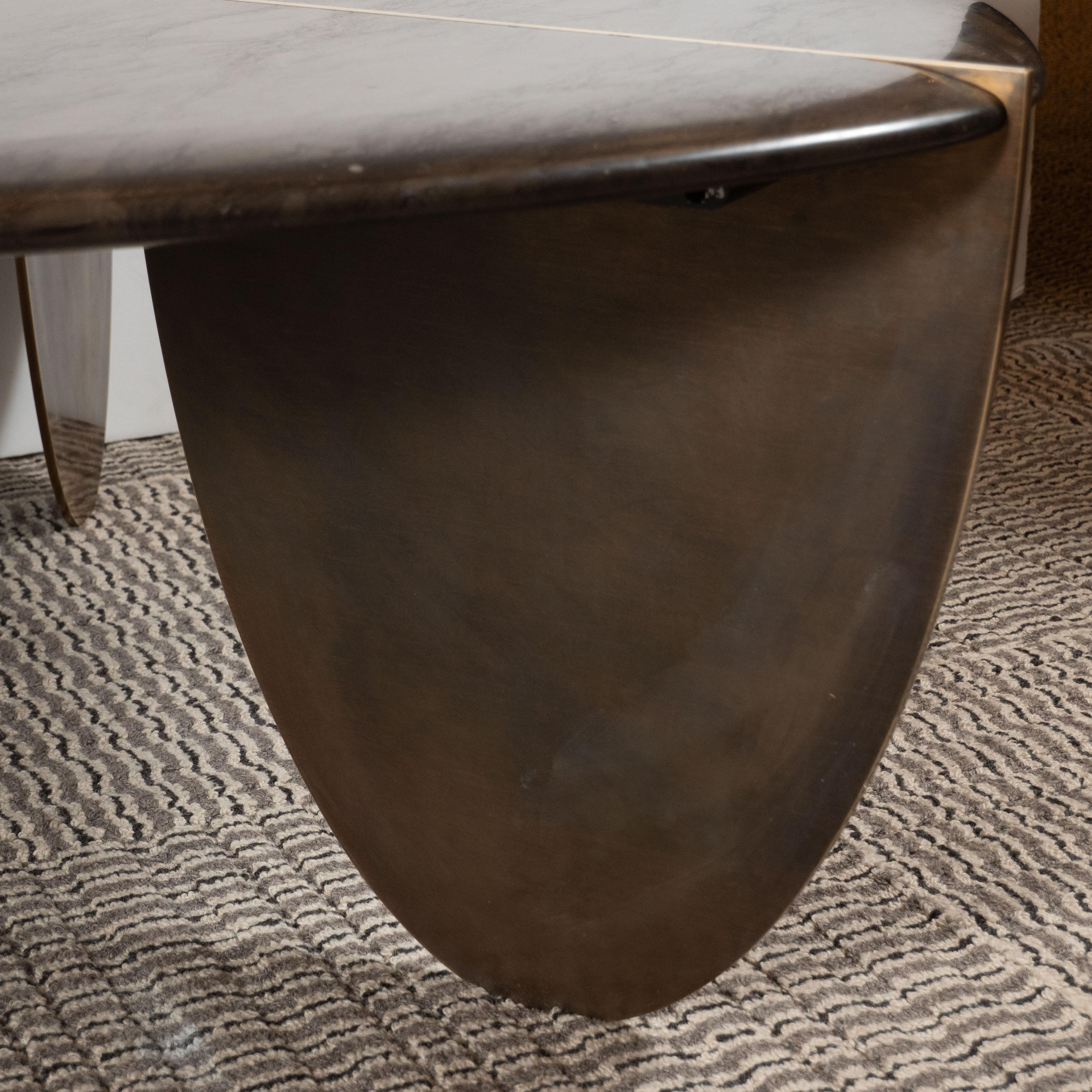 Organic Modernist Armani Marble Cocktail Table with Patinated Bronze Feet 2