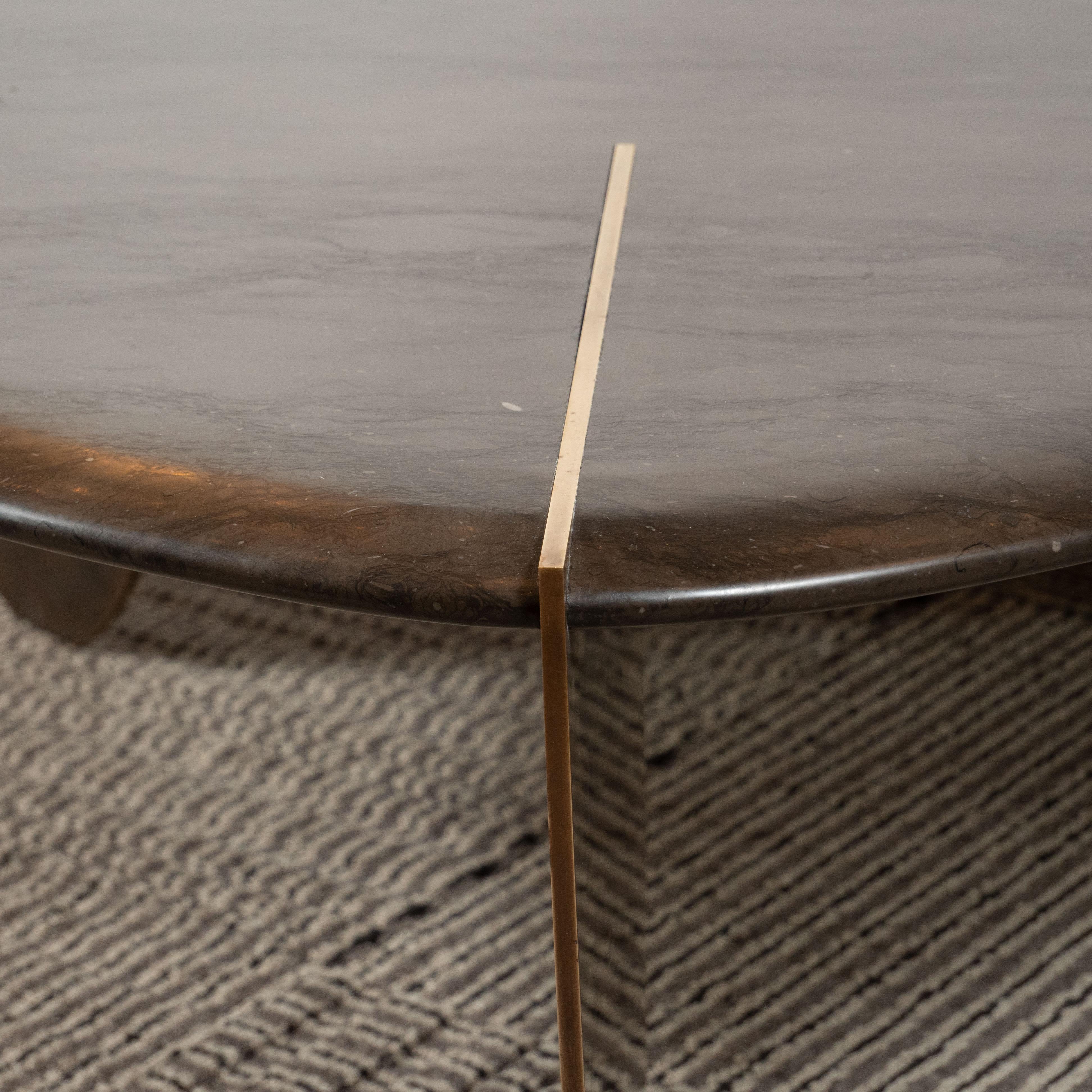 American Organic Modernist Armani Marble Cocktail Table with Patinated Bronze Feet