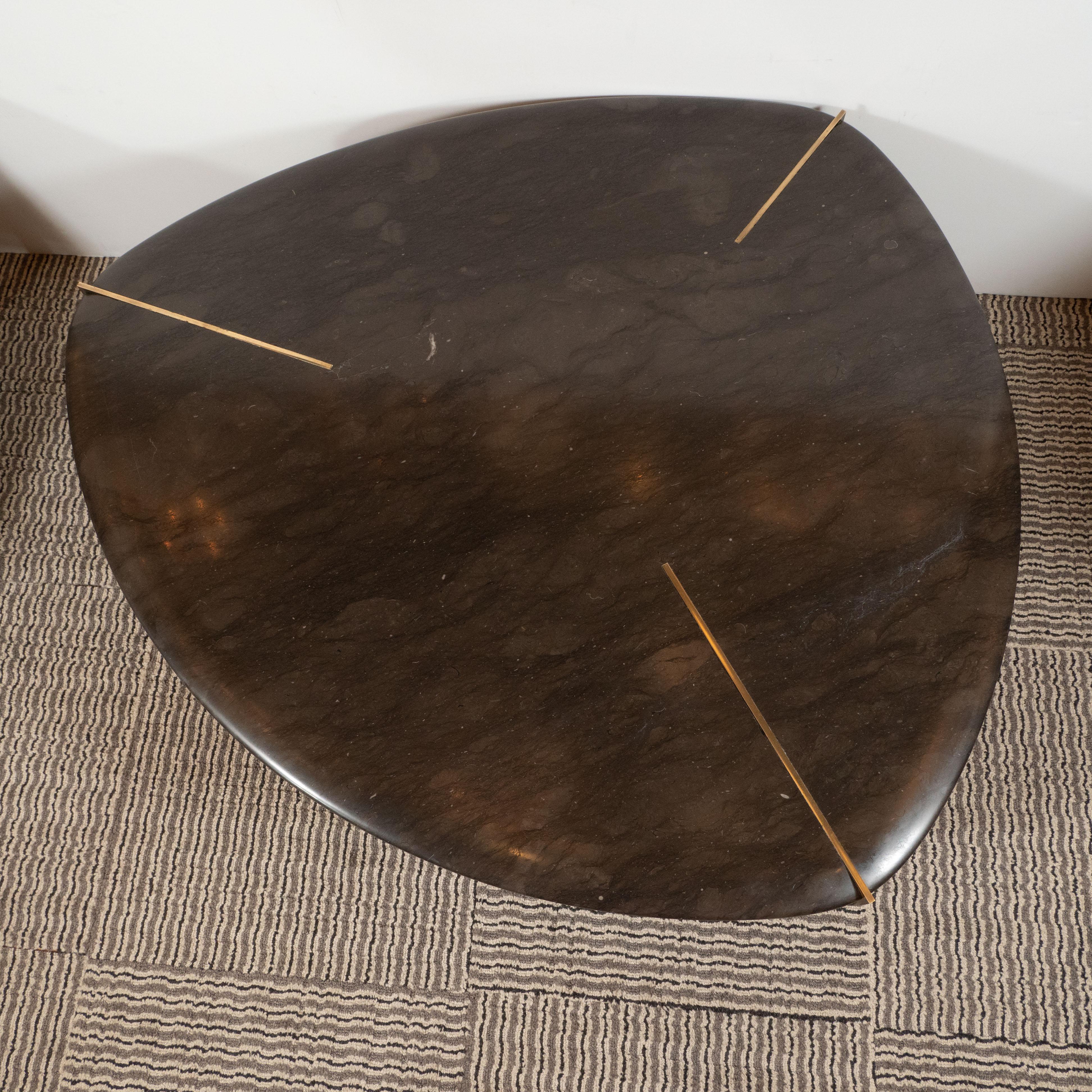 Contemporary Organic Modernist Armani Marble Cocktail Table with Patinated Bronze Feet