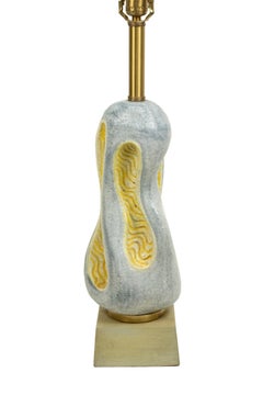 Organic Modernist Ceramic Table Lamp with Wooden Base