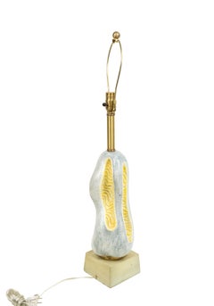 Organic Modernist Ceramic Table Lamp with Wooden Base
