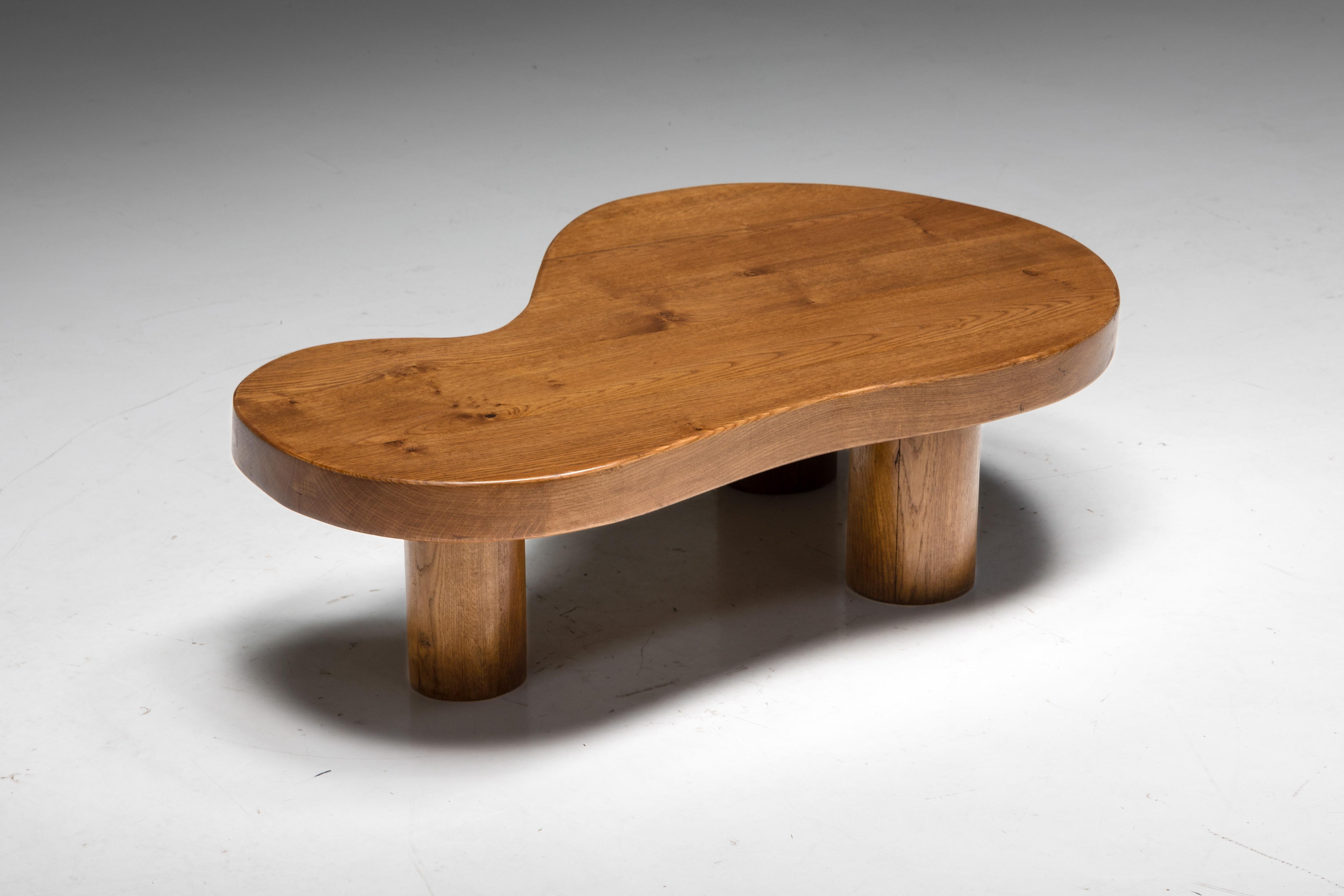 Organic; Freeform; Free Form; Charlotte Perriand; Pierre Chapo; Oak; Coffee Table; Midcentury Modern; Modern; 1950s; France;

Organic modern coffee table, a delightful blend of organic charm and 1950s allure, crafted in the style of Charlotte
