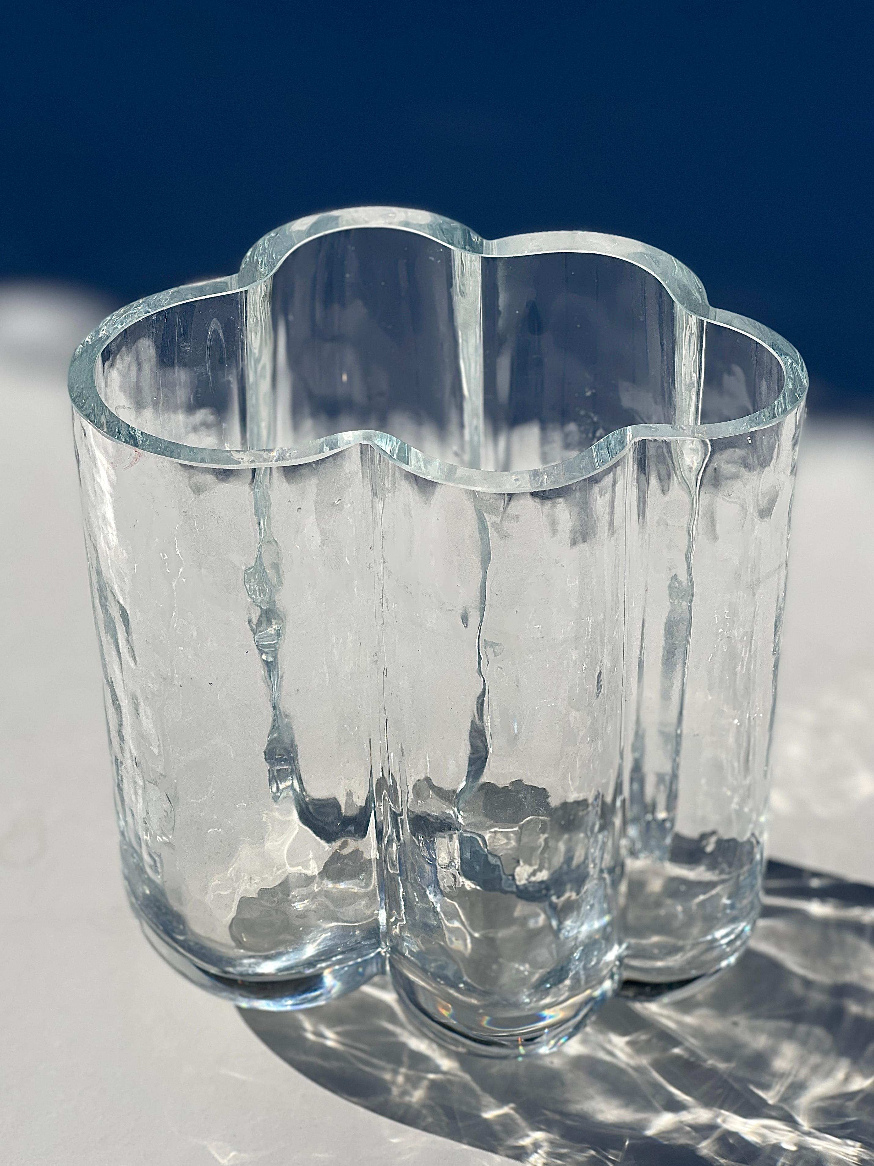 Fired Scandinavian Modern Crystal Cloud Vase, c. 1970s Free-Form Studio Glass For Sale