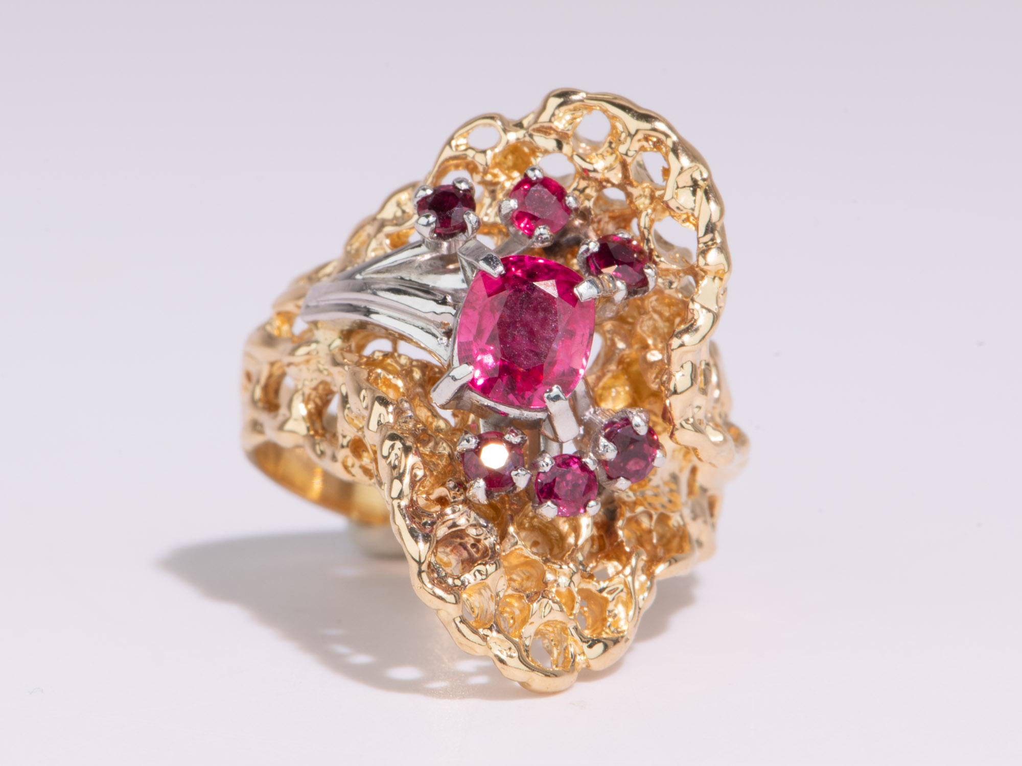 Uncut Organic Modernist Style Statement Ring with Tourmaline Clusters 18K Gold V1106 For Sale
