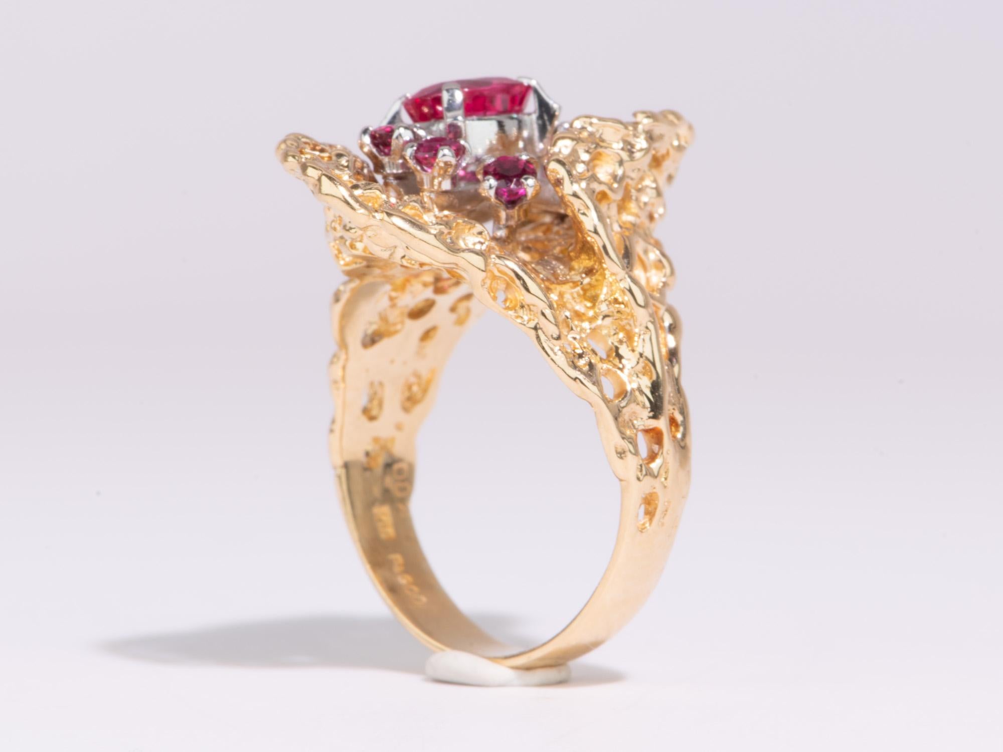 da uomo o donna Anello organico in stile modernista con grappoli di tormalina in oro 18 carati V1106 in vendita