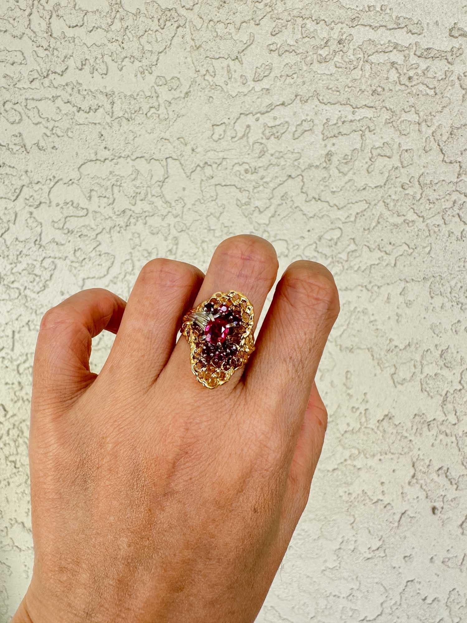 Organic Modernist Style Statement Ring with Tourmaline Clusters 18K Gold V1106 For Sale 1