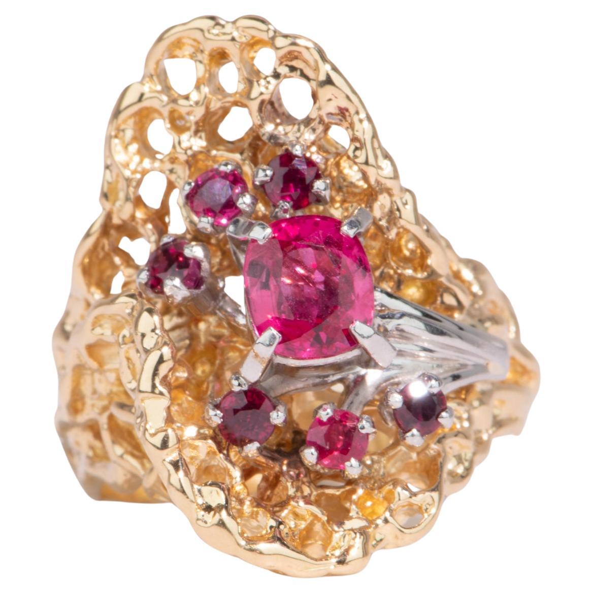Organic Modernist Style Statement Ring with Tourmaline Clusters 18K Gold V1106 For Sale