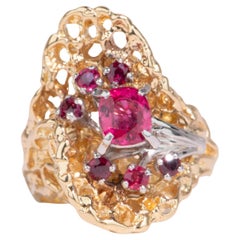 Bague fantaisie de style moderniste organique avec grappes de tourmalines en or 18 carats V1106