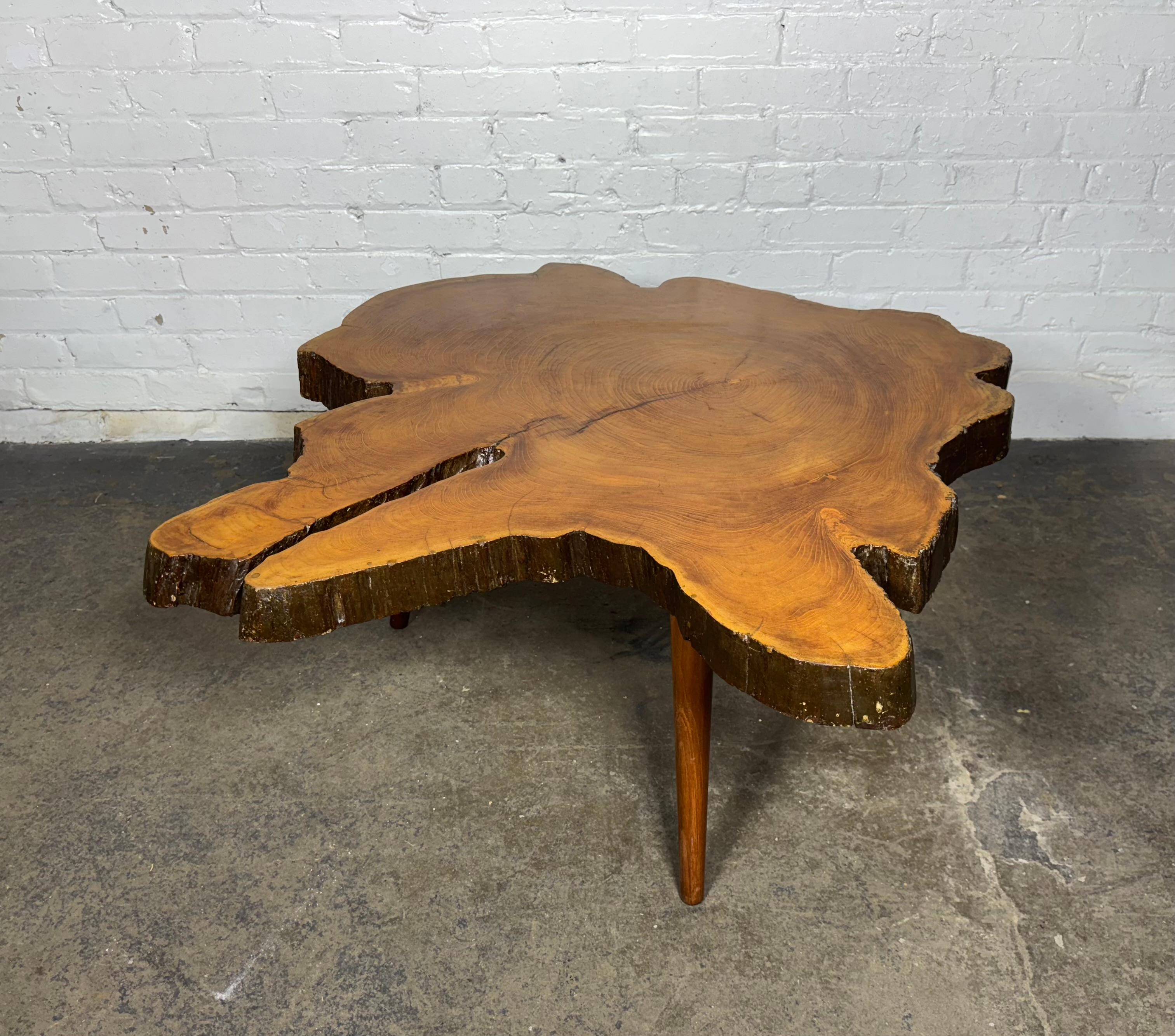 Organic Modernist Tree Trunk Side Coffee Table, style Aubock 1950s In Good Condition In Buffalo, NY
