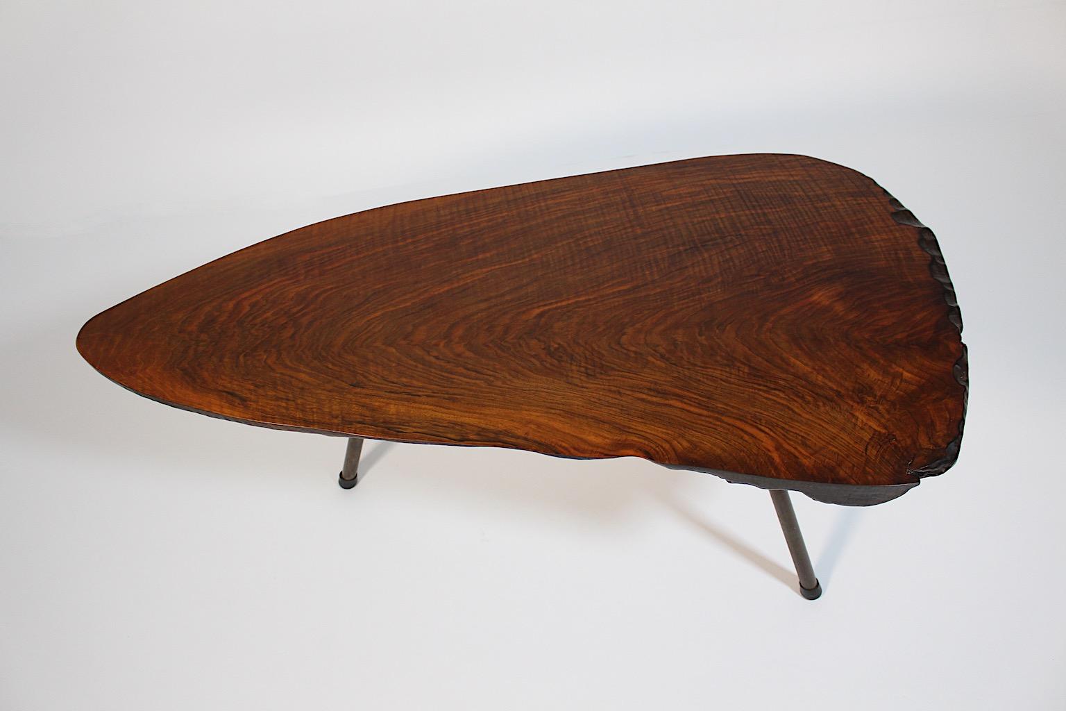 Austrian Organic Modernist Vintage Walnut Tree Trunk Coffee Table Sofa Table Vienna 1950s For Sale