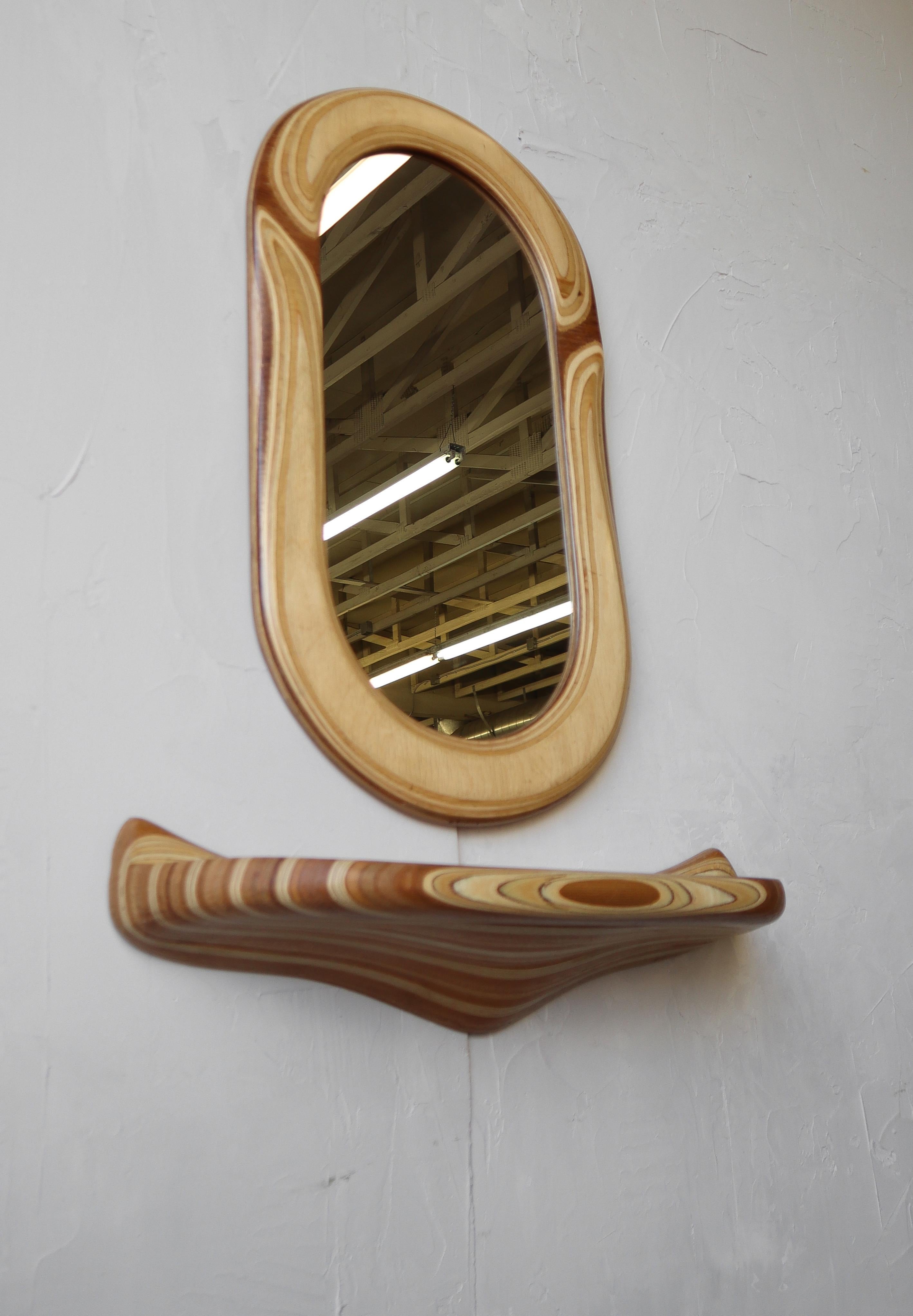 Organic Molded Plywood Mirror and Shelf Set In Good Condition For Sale In Las Vegas, NV