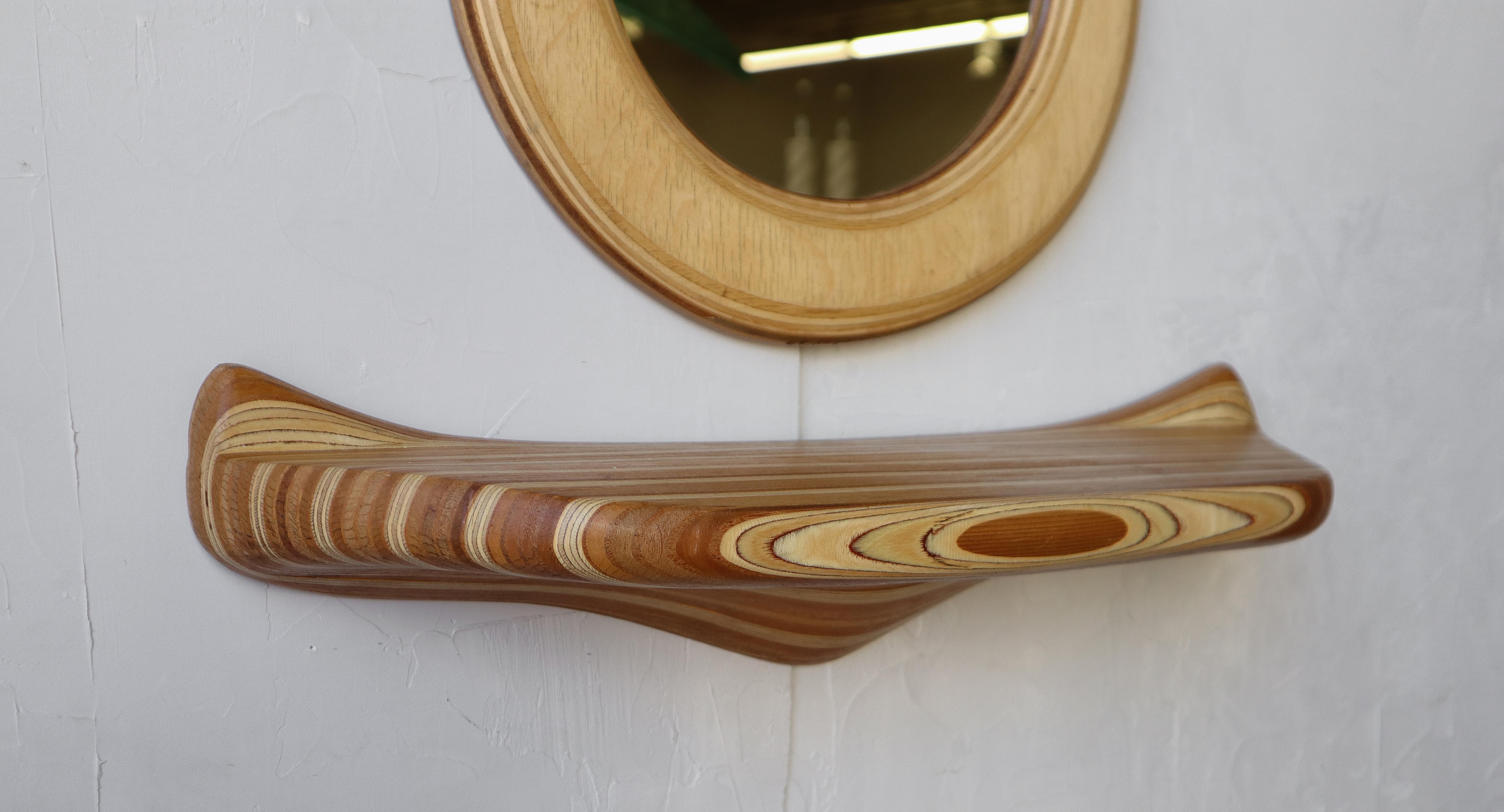 20th Century Organic Molded Plywood Mirror and Shelf Set For Sale