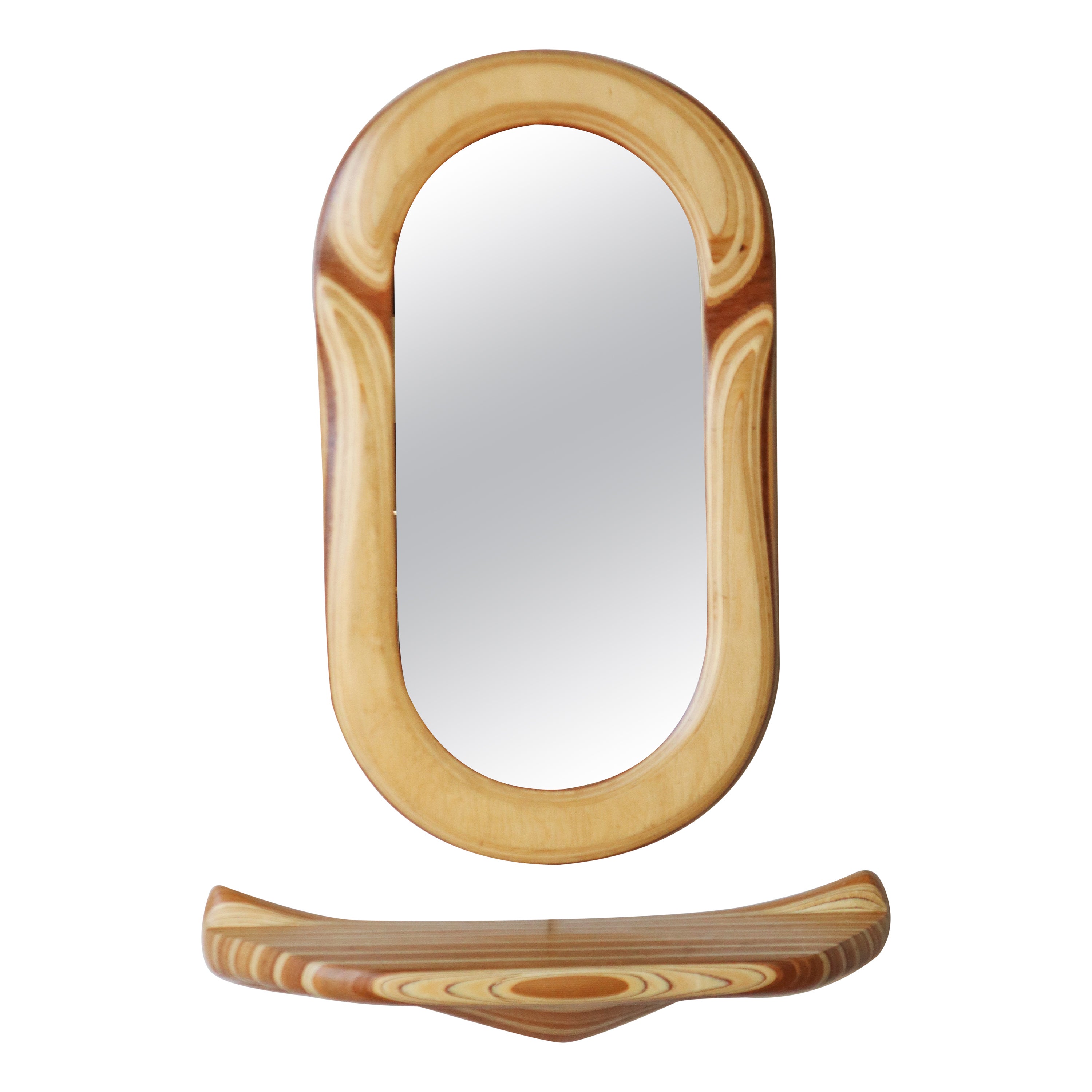 Organic Molded Plywood Mirror and Shelf Set For Sale