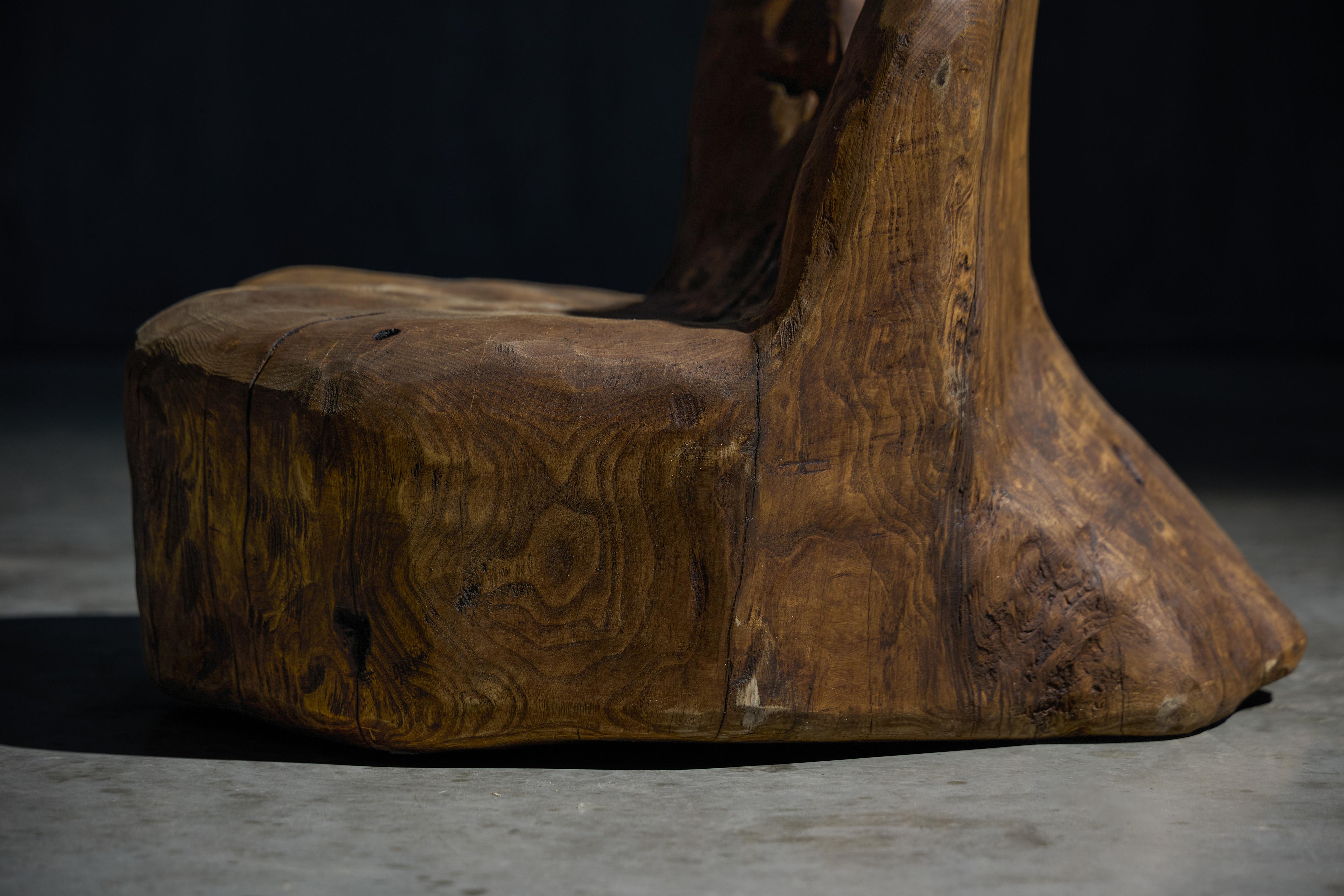 Chaise d'appoint Monoxyle organique sculptée à la main par Roam Antiques, France, 2024 en vente 1