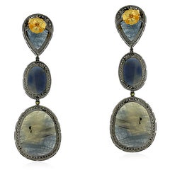 Organische Multi geformt Saphir Dreifach-Tier baumeln Ohrringe In 18k Gold & Silber