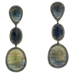 Organic Multi Shaped Sapphire Triple Tier Dangle Earrings In 18k Gold 
Silver