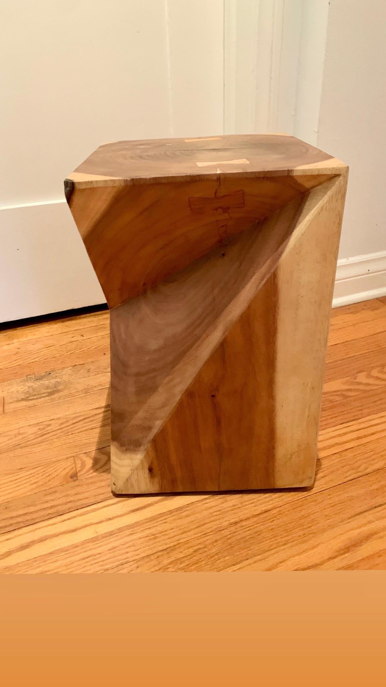 Organic Multi Wood Block Carved with Side Cuts and Bow Tie Inlay In Good Condition In Los Angeles, CA