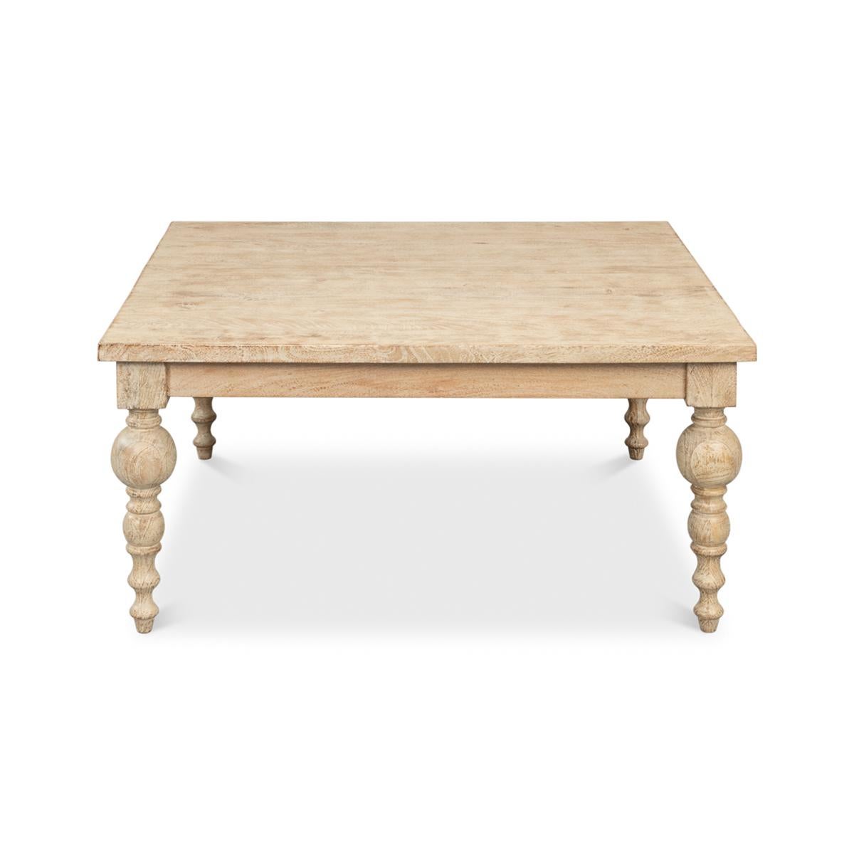 Organic natural coffee table with mango wood in our sienna finish, with bold, turned and tapered legs.

Dimensions: 39