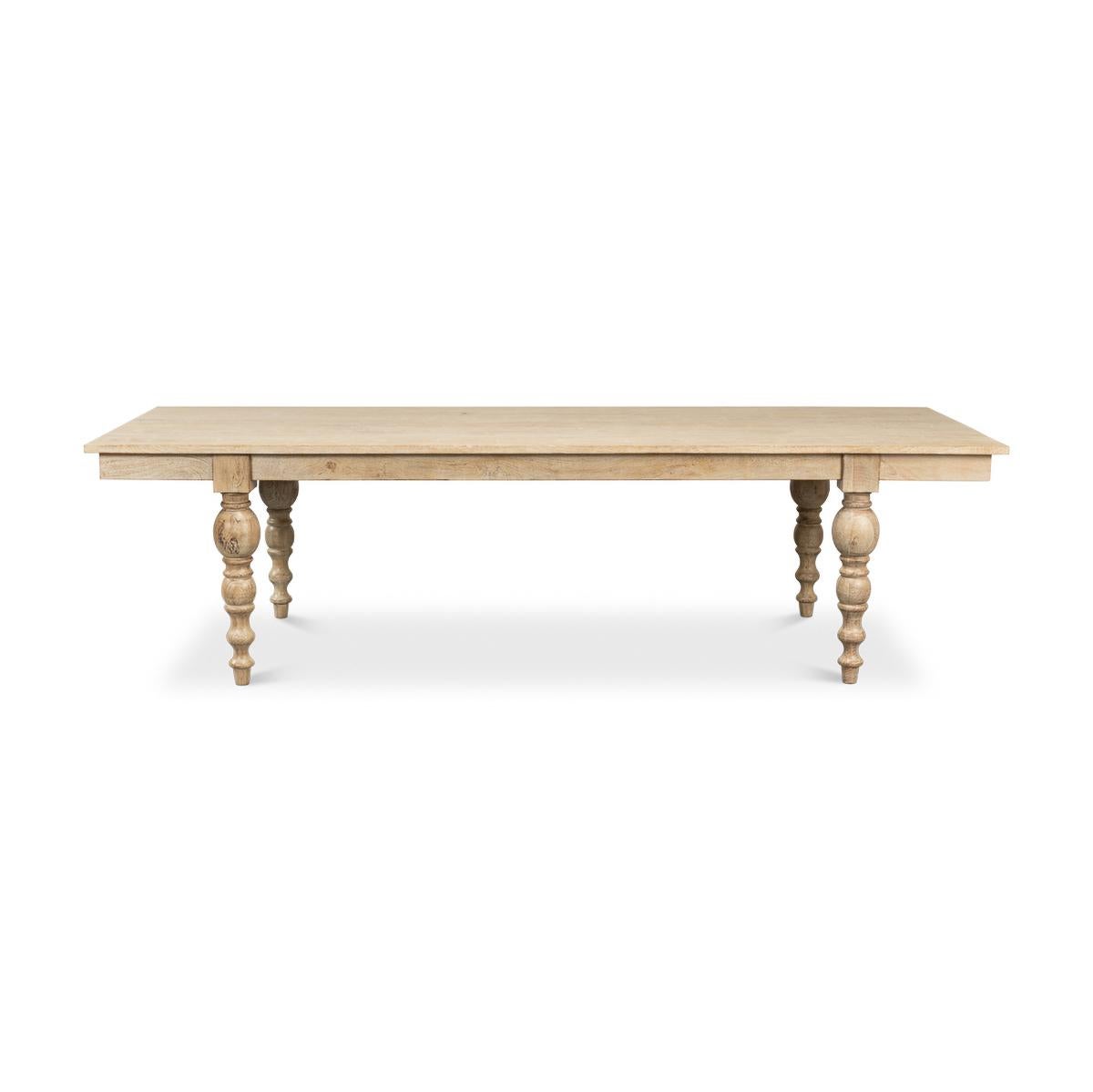 Organic Natural Dining table with mango wood in our sienna finish, with bold, turned and tapered legs.

Dimensions: 110