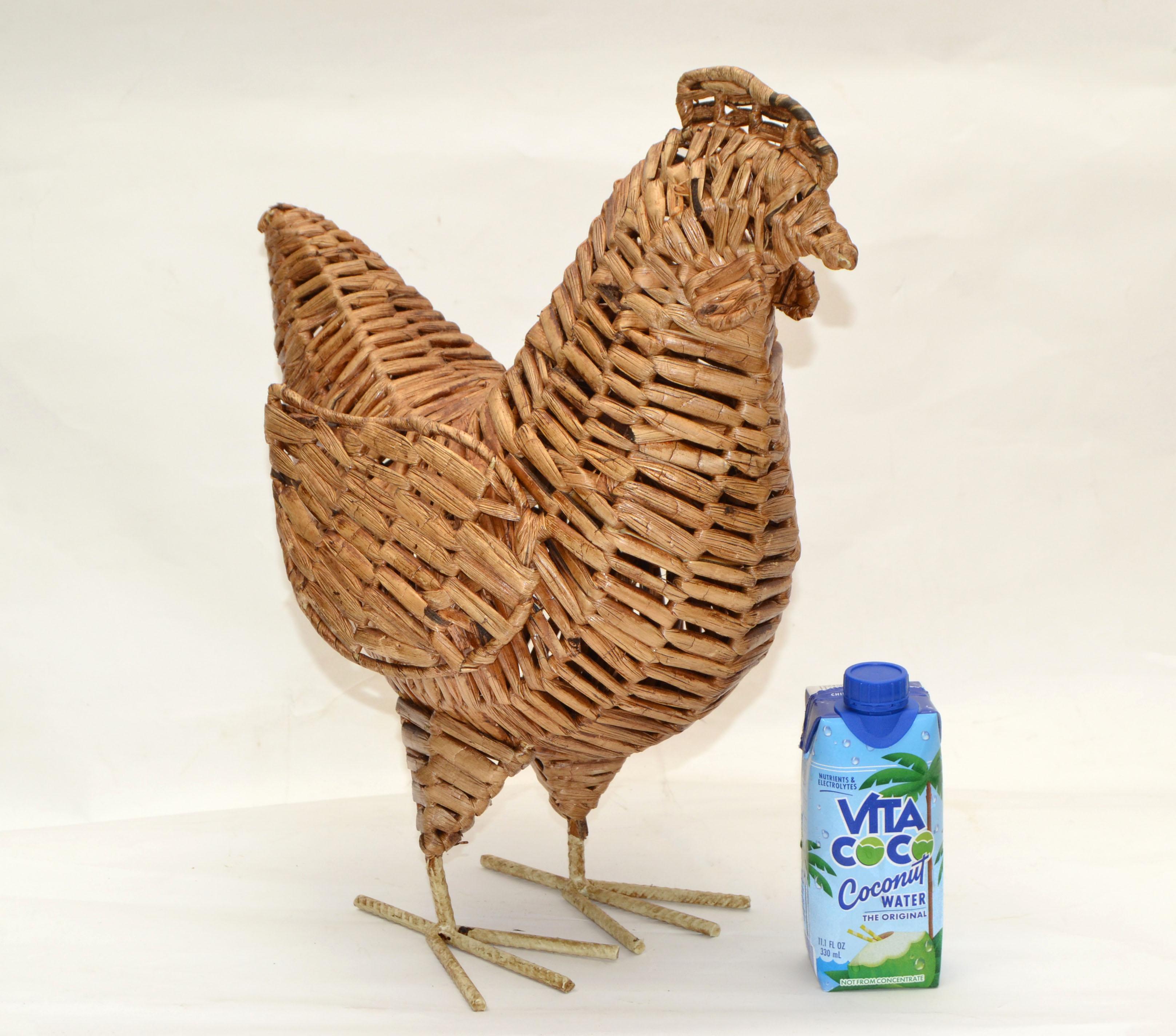 Organic Natural Fiber Handcrafted Chicken Sculpture, Animal Figurine Folk Art 1