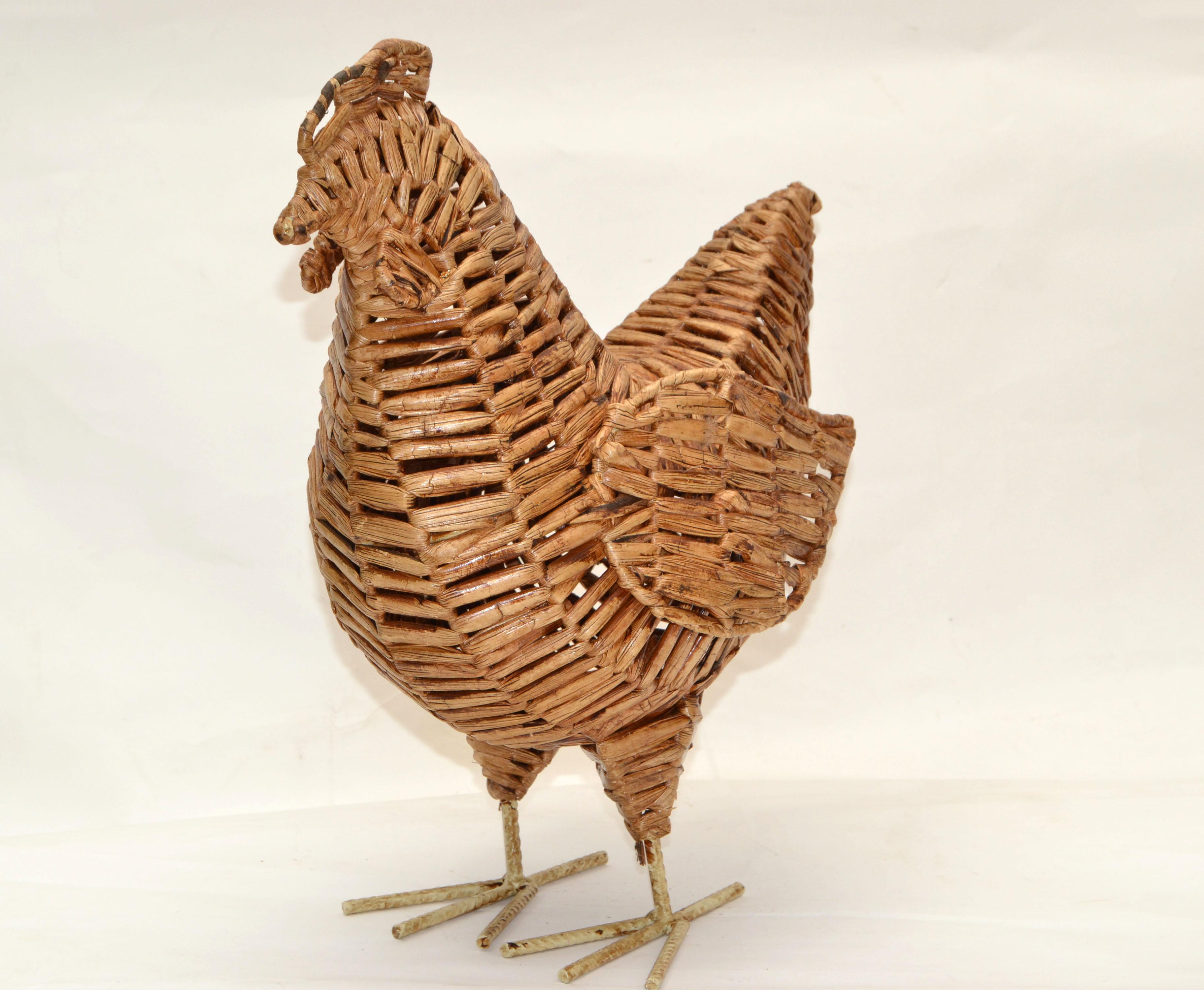 Organic Natural Fiber Handcrafted Chicken Sculpture, Animal Figurine Folk Art 2