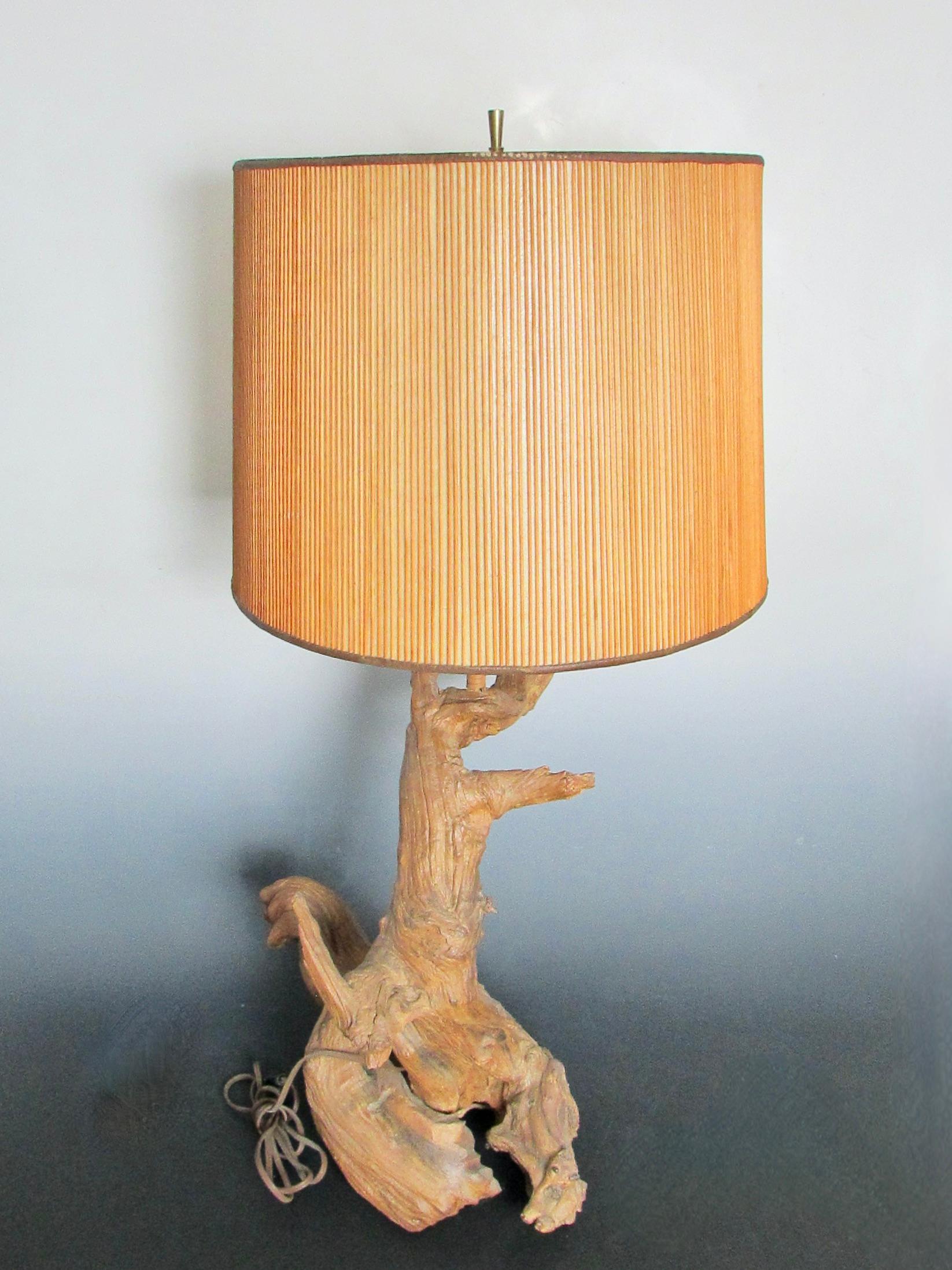 Organic Natural Free Edge Style Hardwood Table Lamp with Original Shade For Sale 2