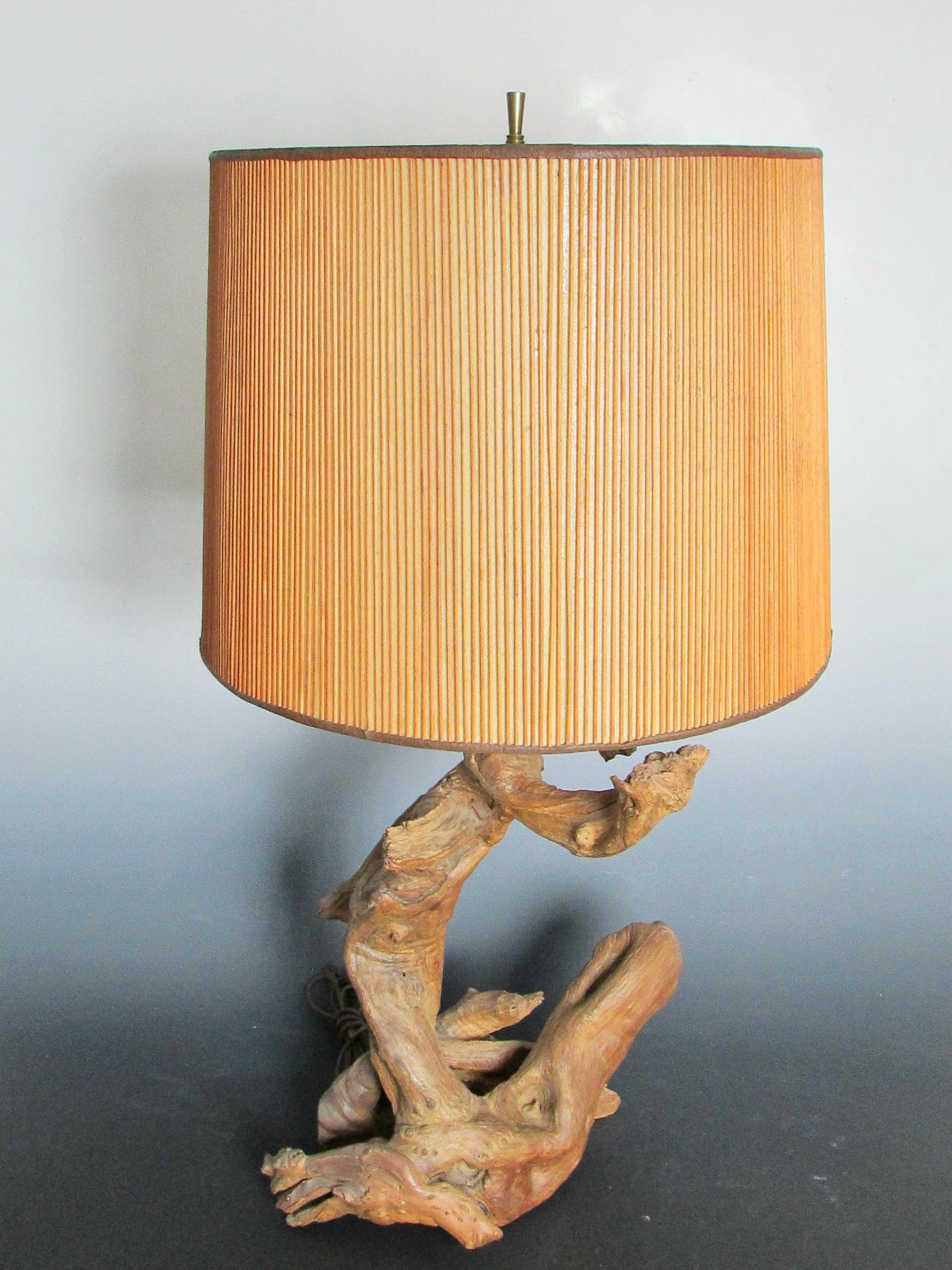 Organic Natural Free Edge Style Hardwood Table Lamp with Original Shade For Sale 6