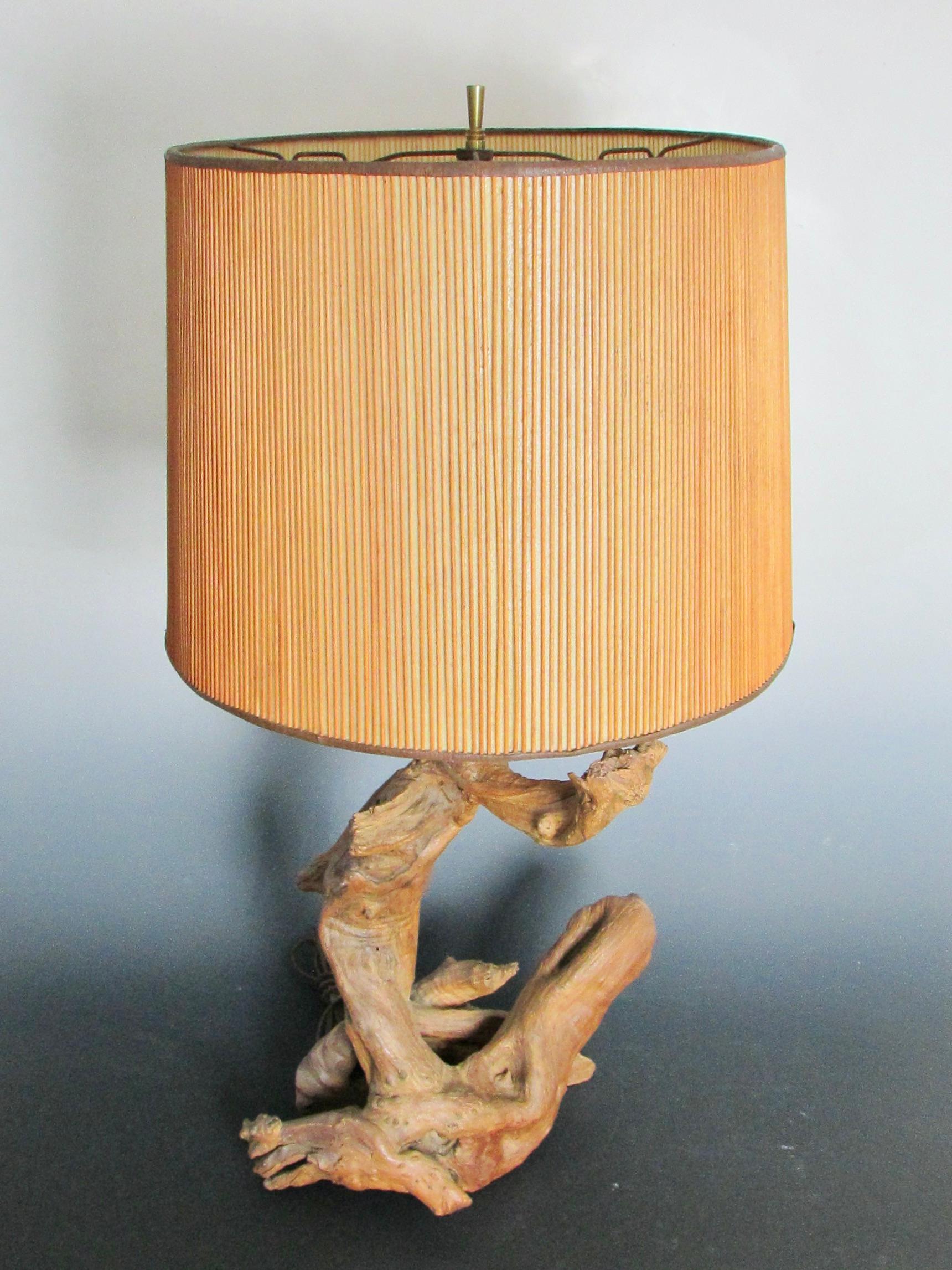 Organic Natural Free Edge Style Hardwood Table Lamp with Original Shade For Sale 7