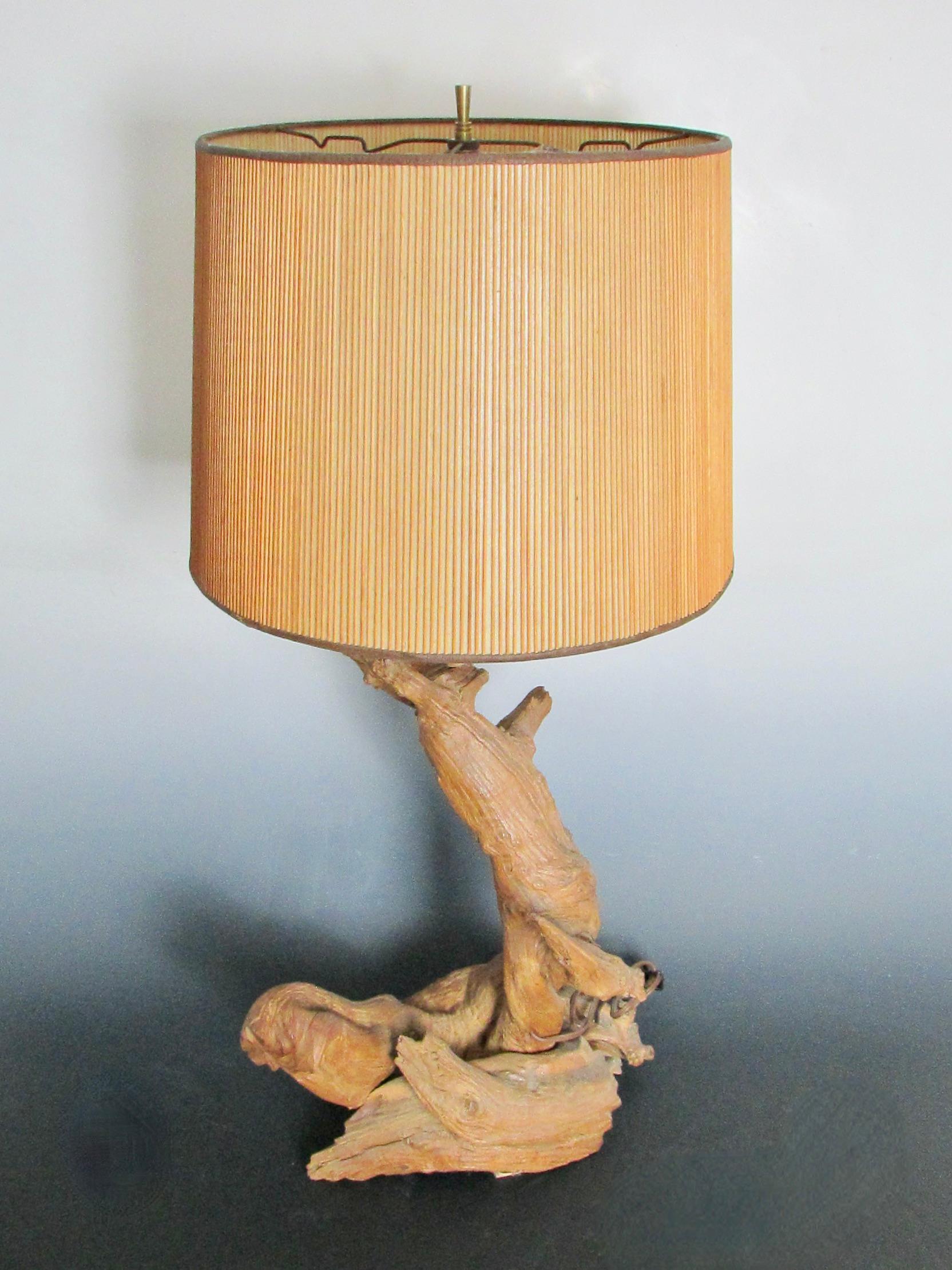 Organic Natural Free Edge Style Hardwood Table Lamp with Original Shade For Sale 8