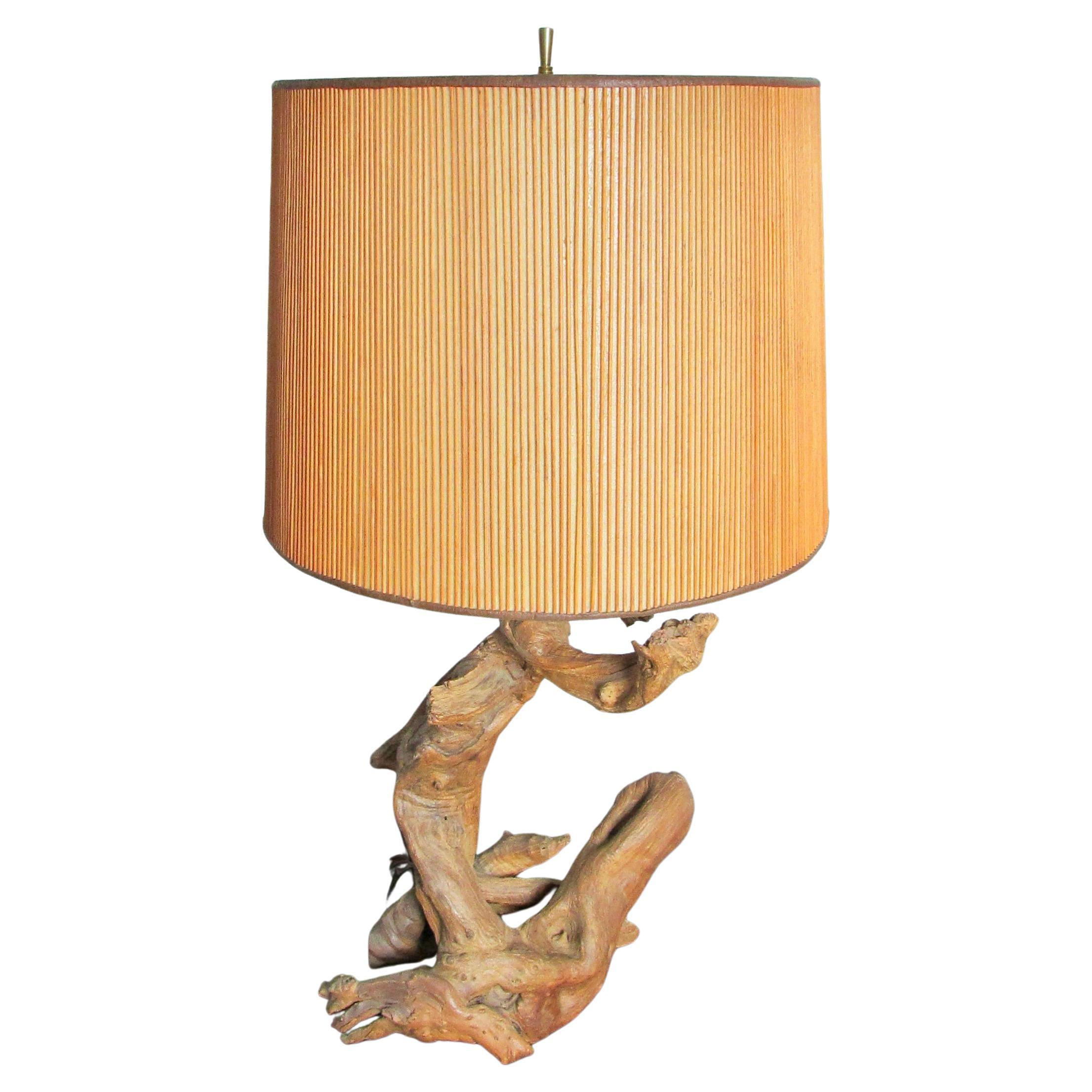 Organic Natural Free Edge Style Hardwood Table Lamp With Original Shade 