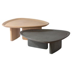 Organic Oak Coffee Table Set of 2 with Natural Wood and Stained Grey Colour
