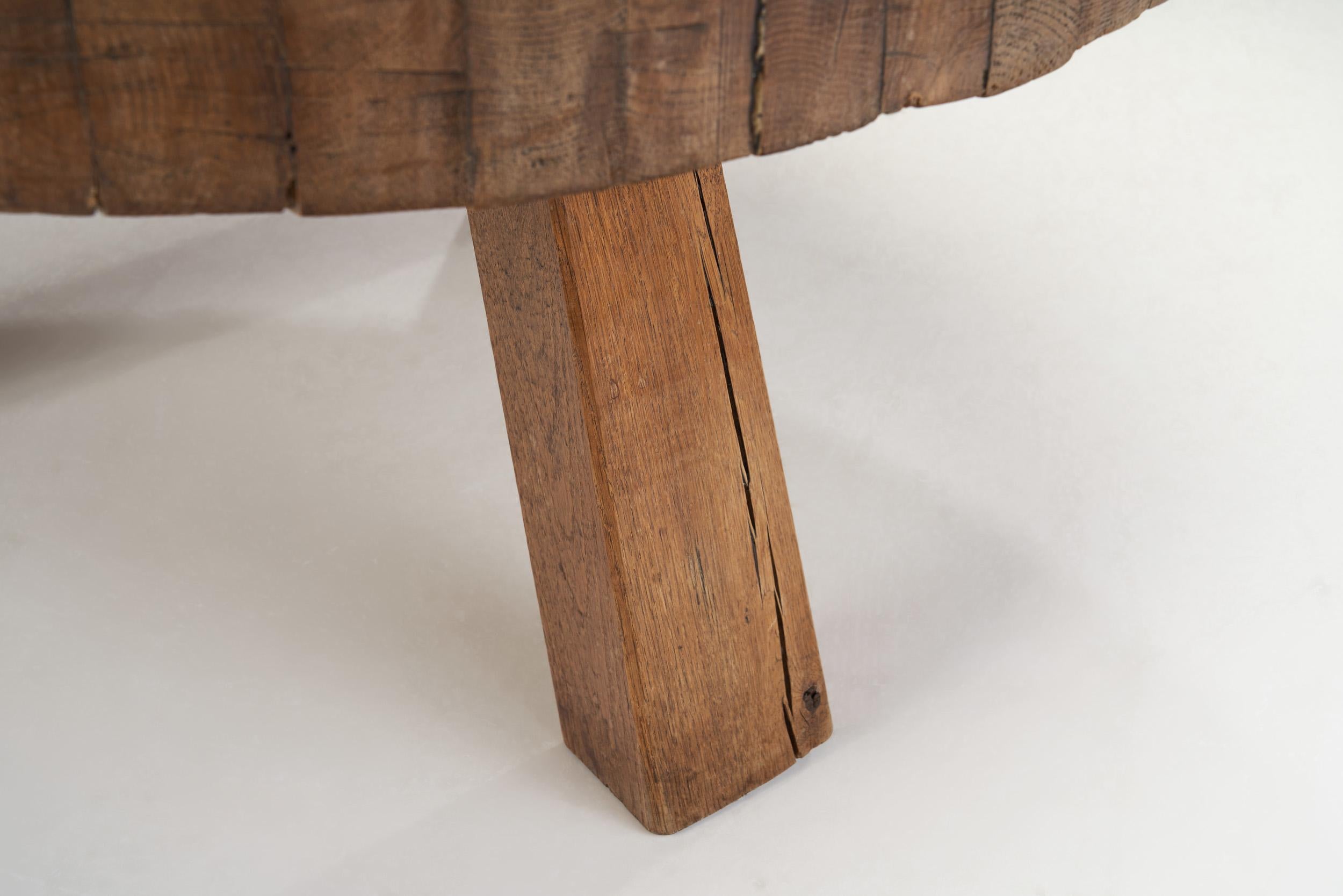 Organic Oak Coffee Table with Three Legs, Europe ca 1950s 7